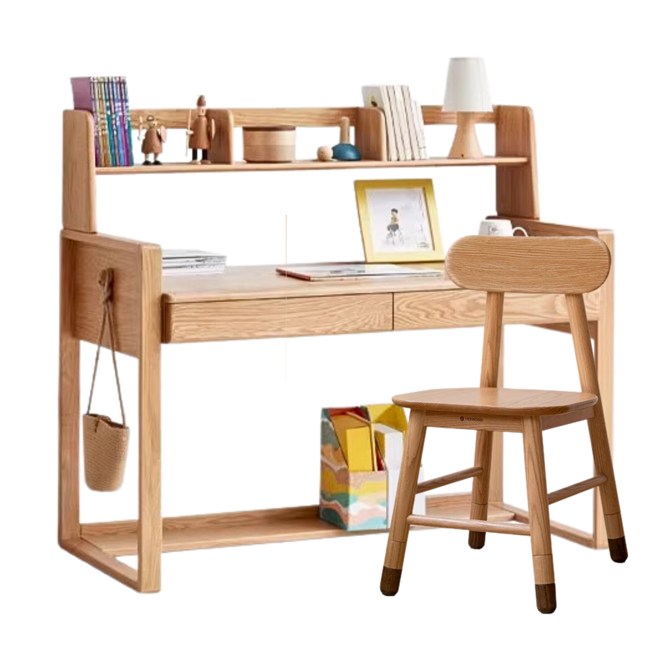 Oak solid wood kids study table can be lifted and adjusted