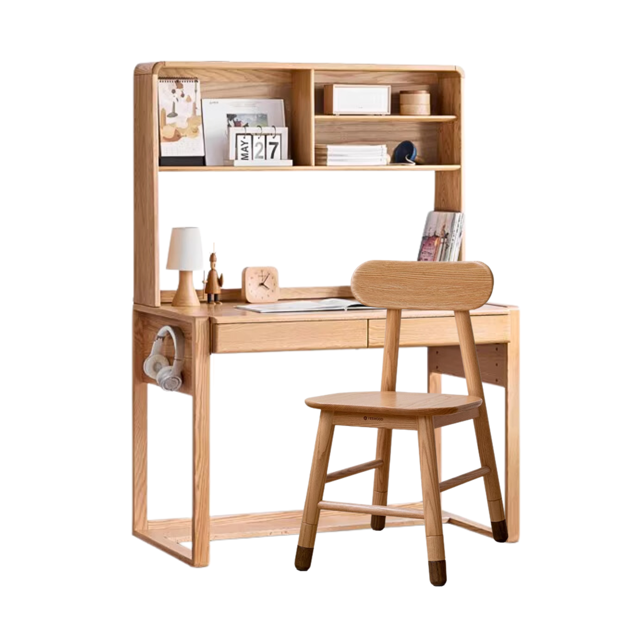 Oak solid wood kids study table can be lifted and adjusted