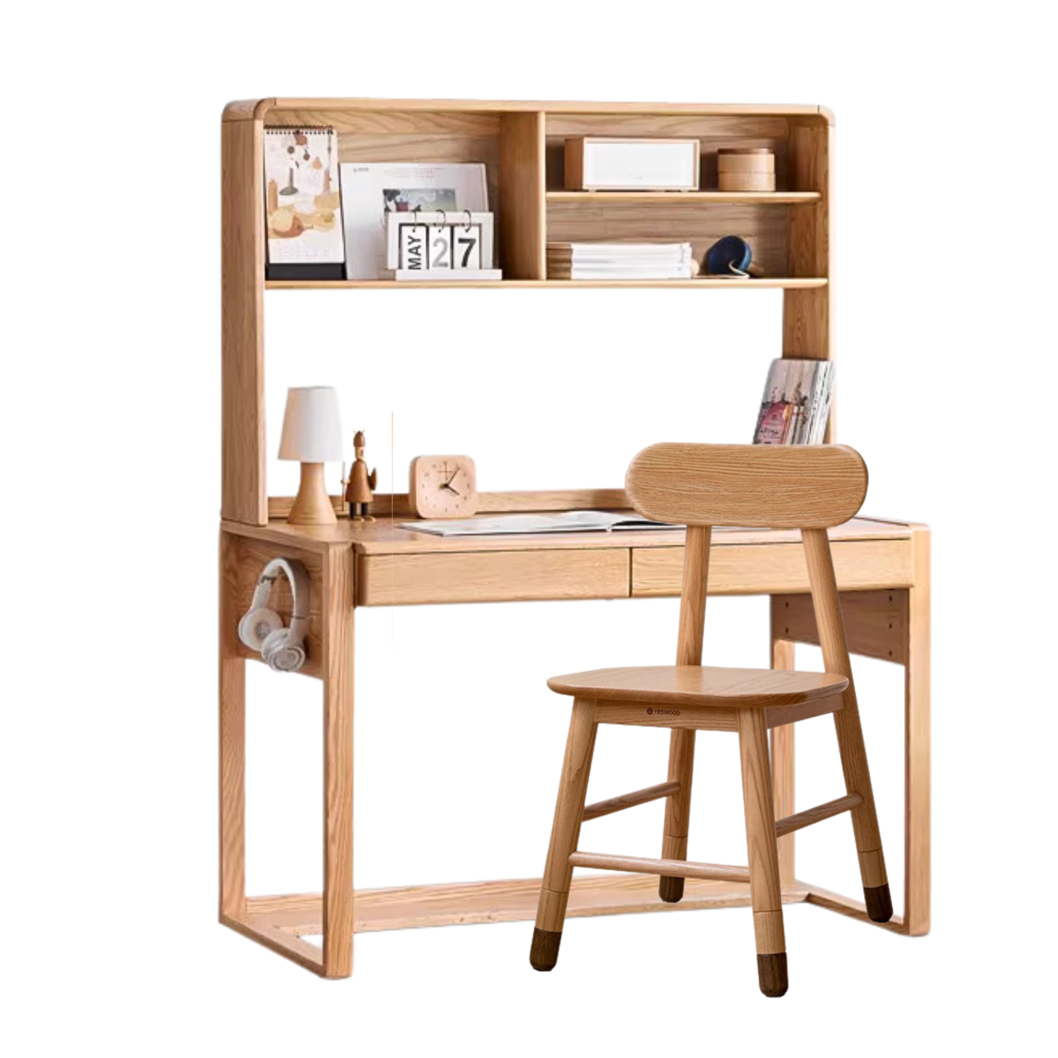 Oak solid wood kids study table can be lifted and adjusted