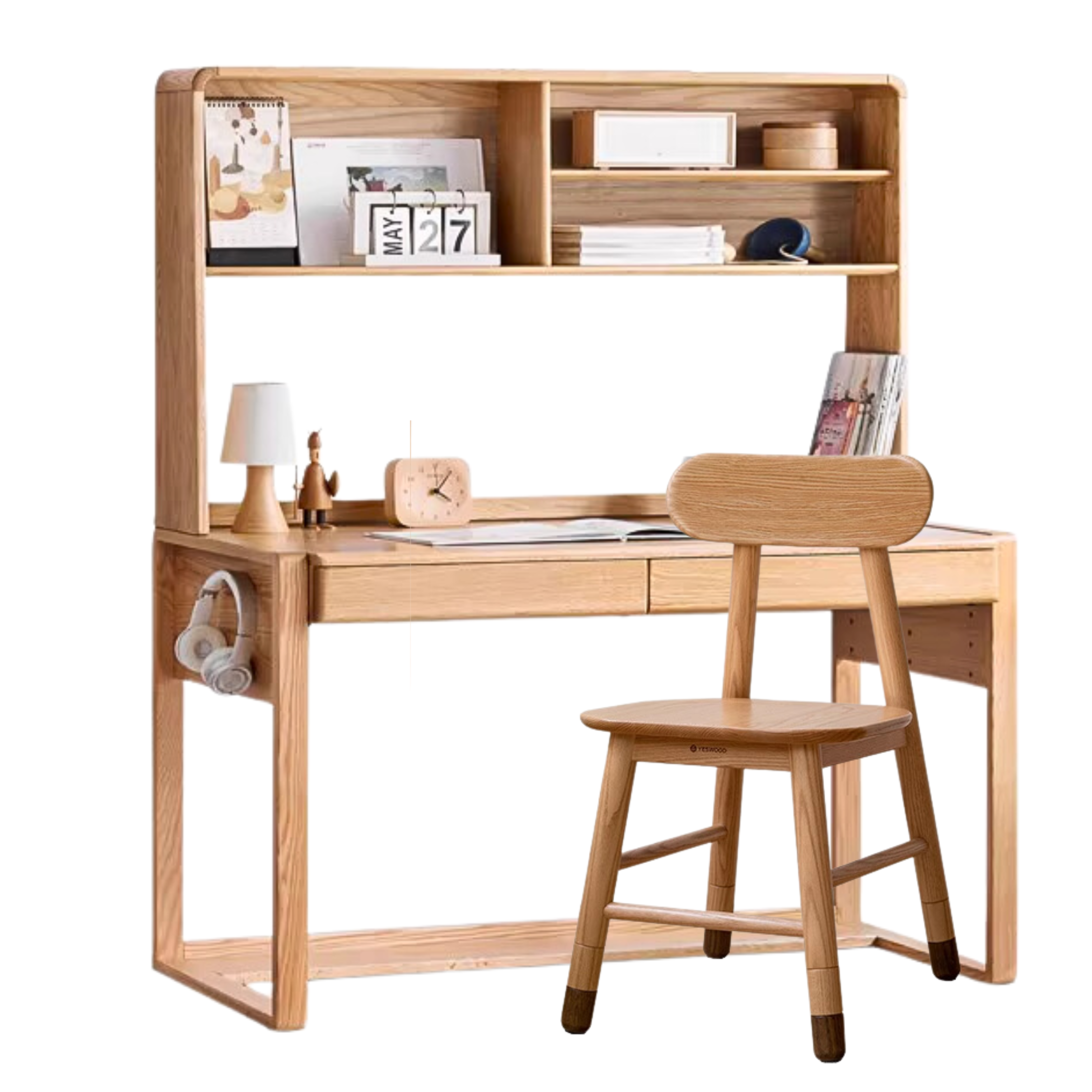 Oak solid wood kids study table can be lifted and adjusted