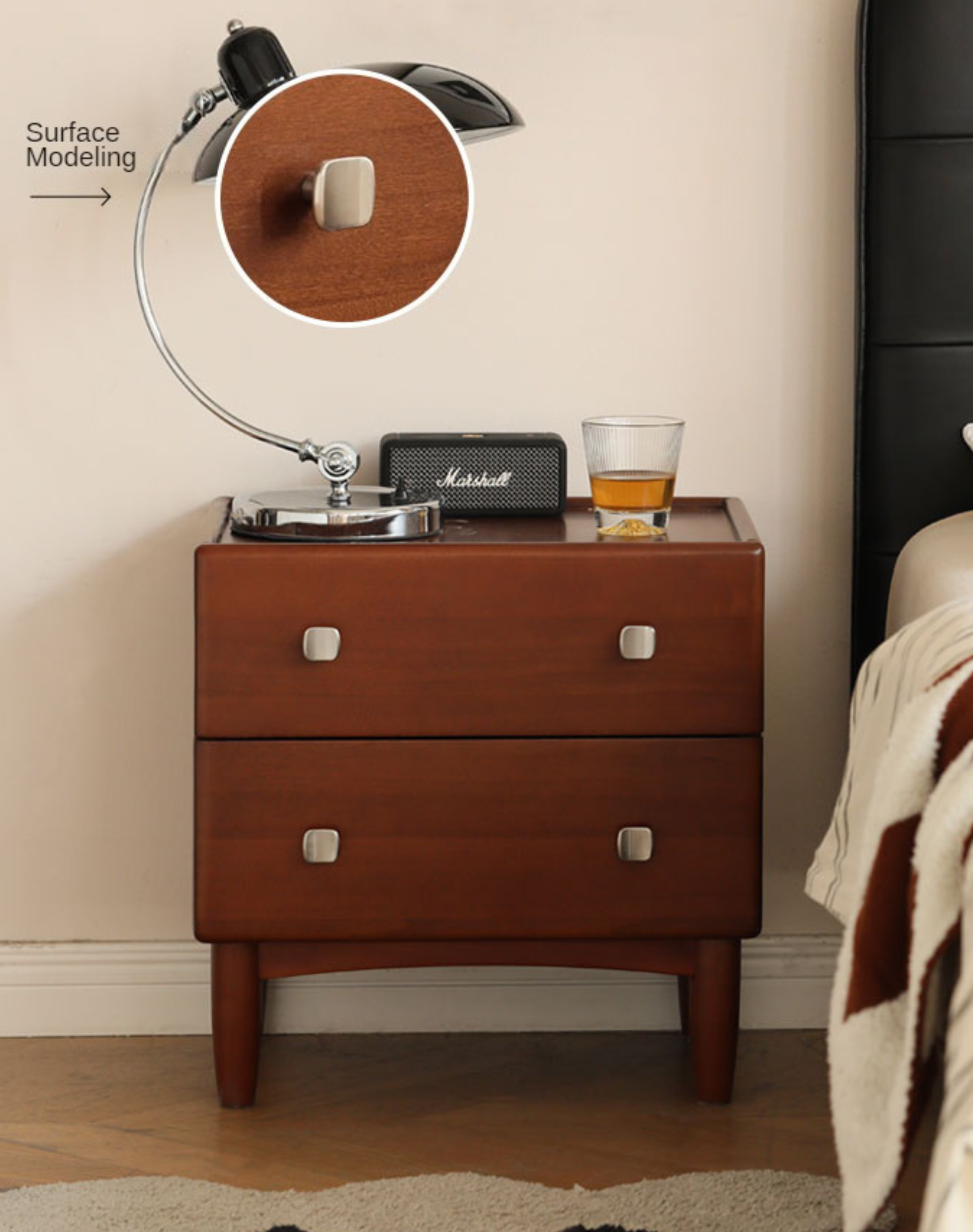 Poplar Solid Wood Retro Style Nightstand