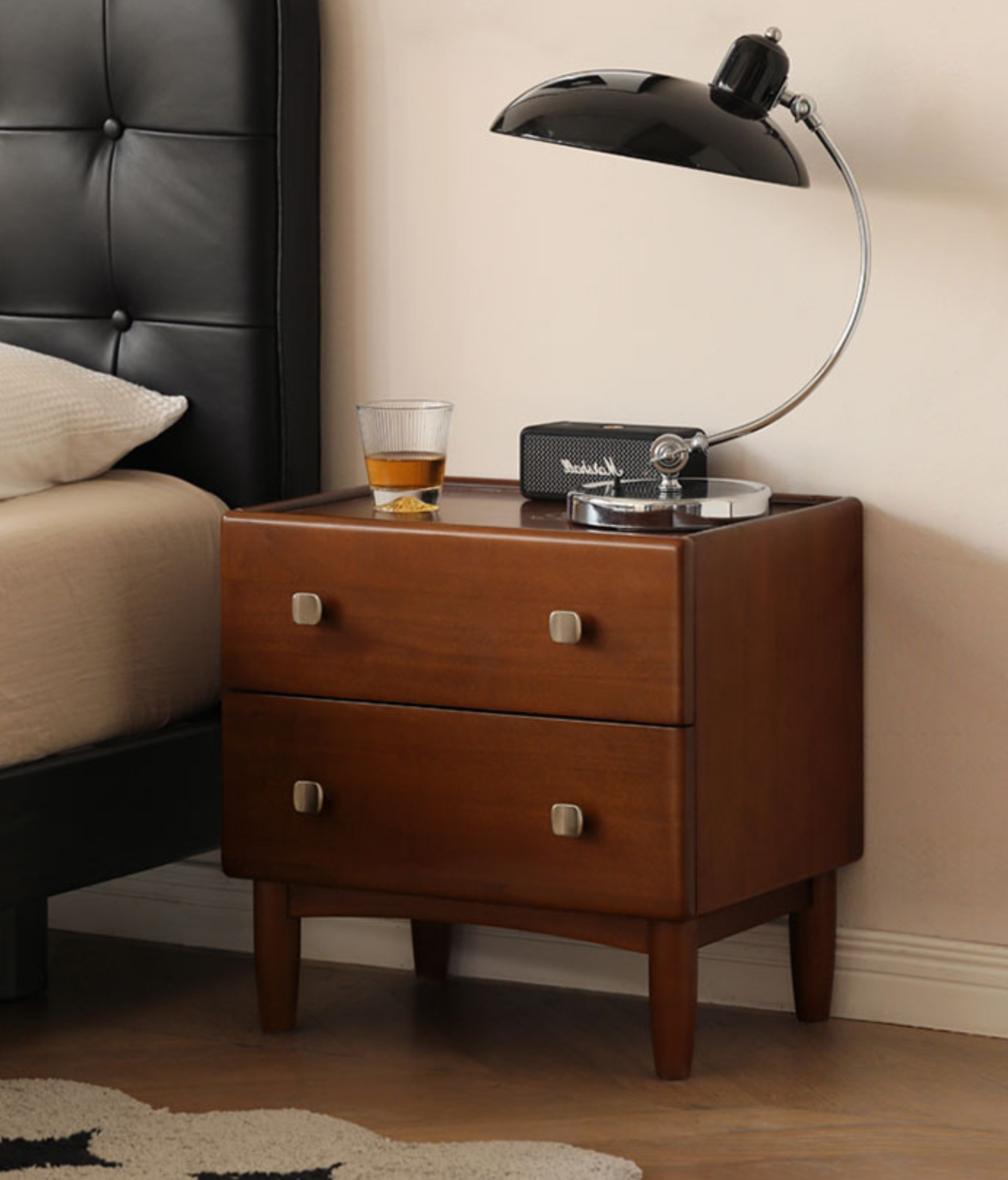 Poplar Solid Wood Retro Style Nightstand