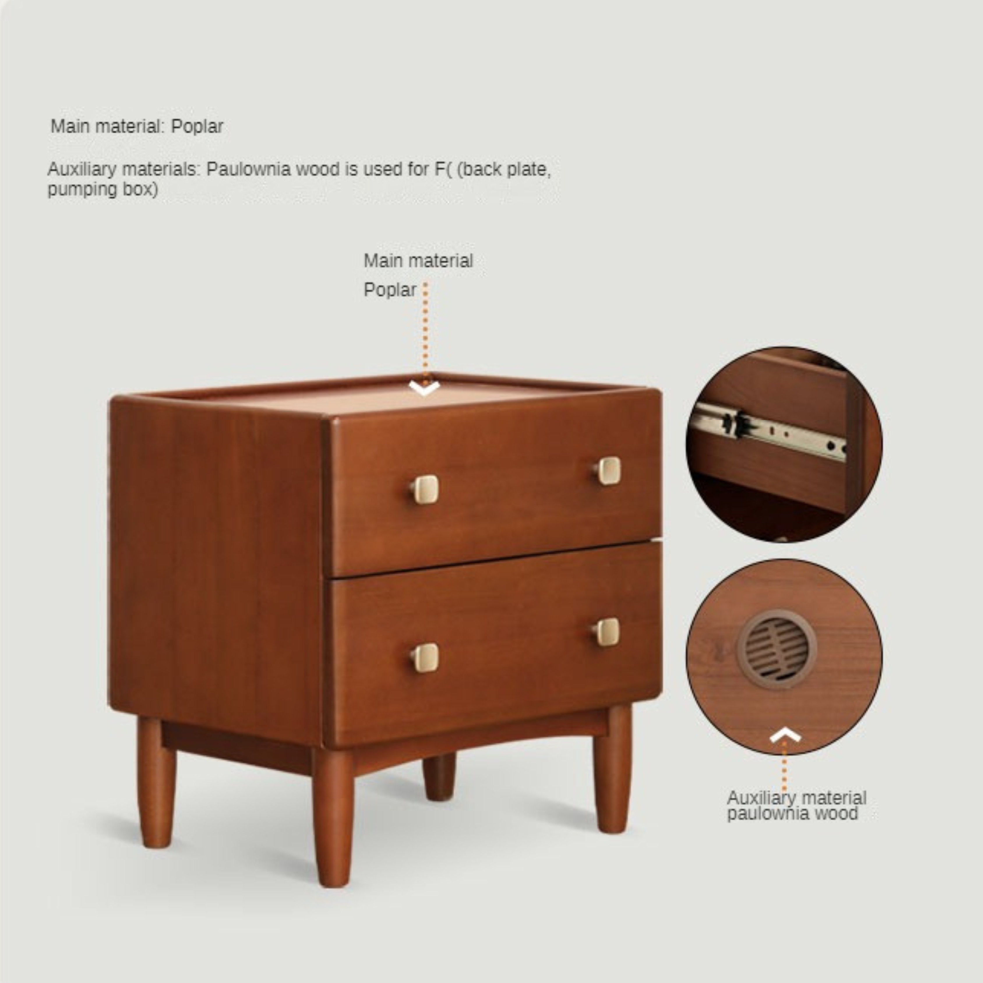 Poplar Solid Wood Retro Style Nightstand