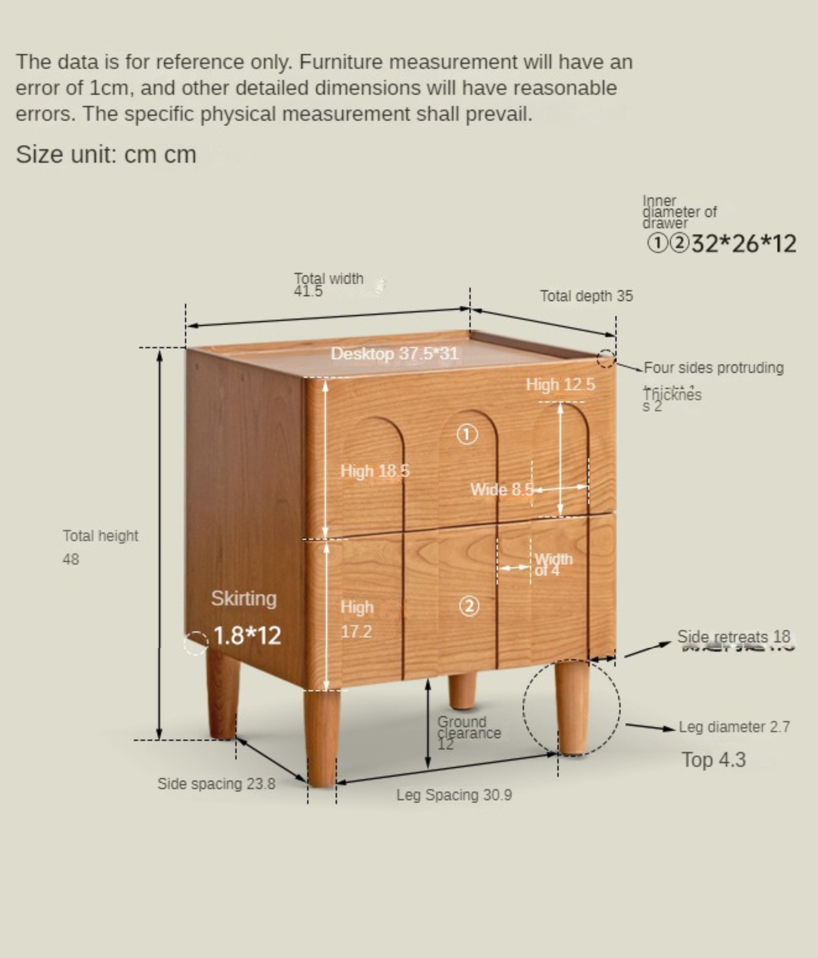 Cherry Wood Retro Nightstand