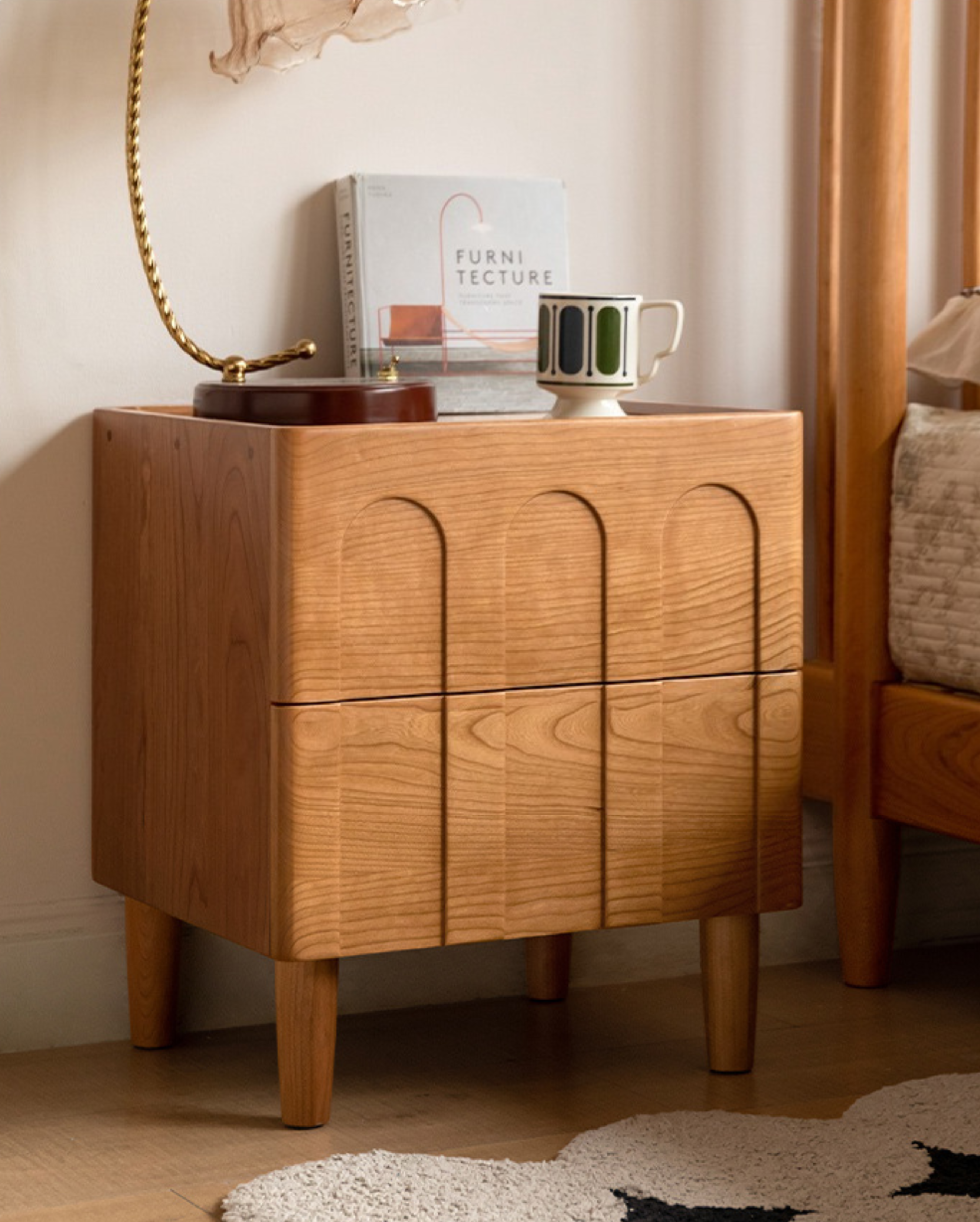 Cherry Wood Retro Nightstand