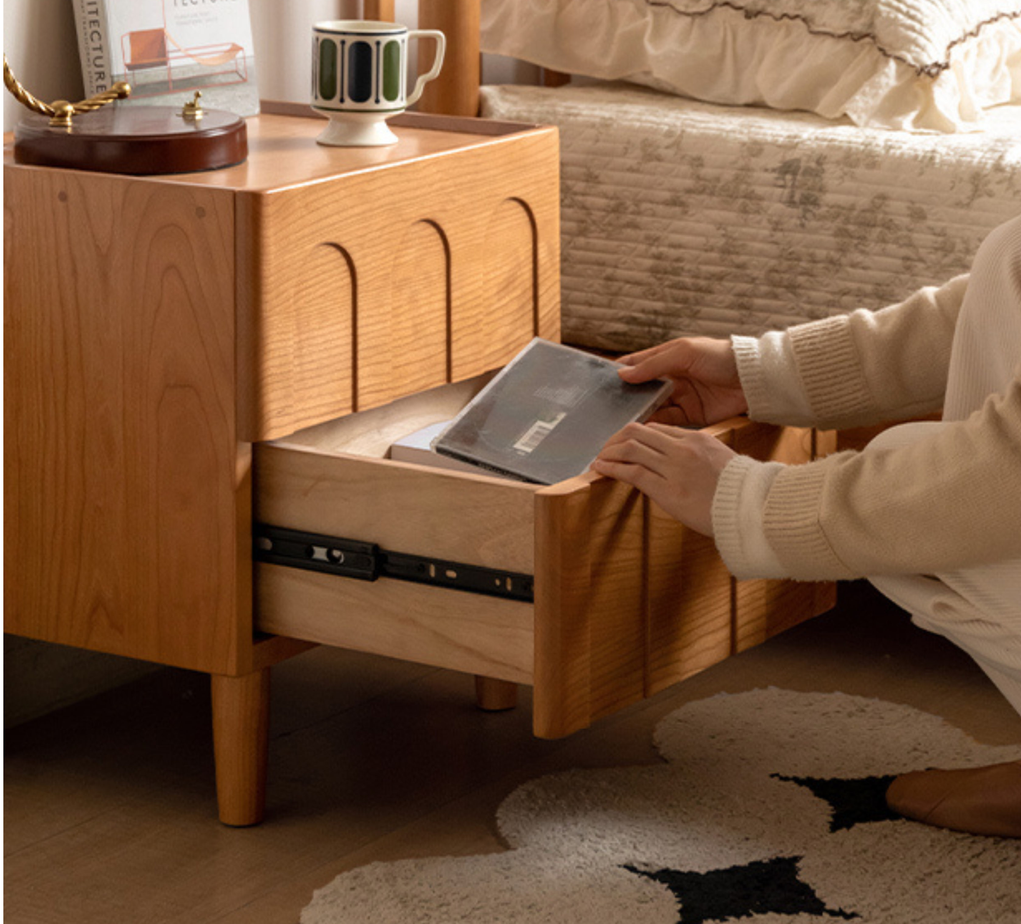 Cherry Wood Retro Nightstand