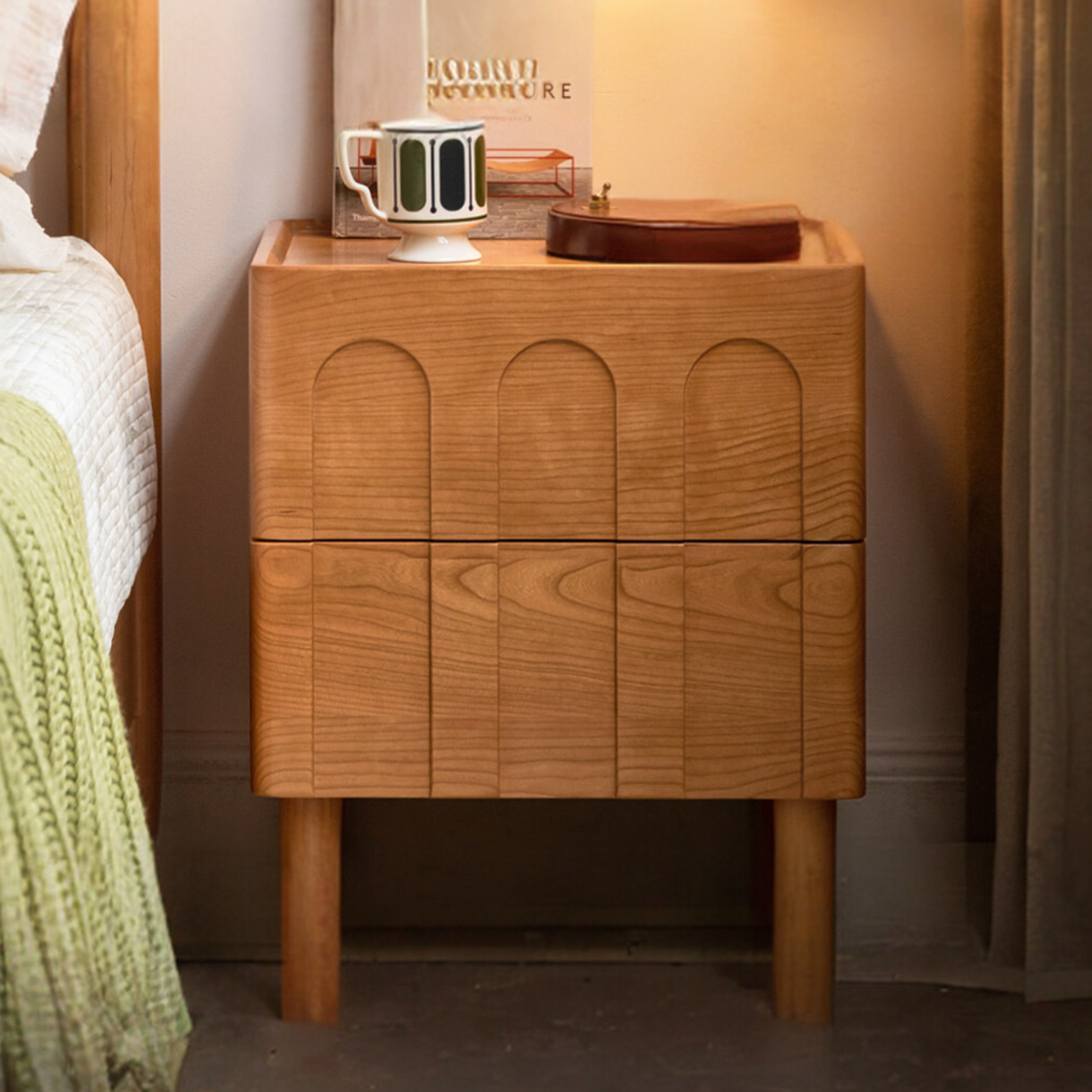 Cherry Wood Retro Nightstand