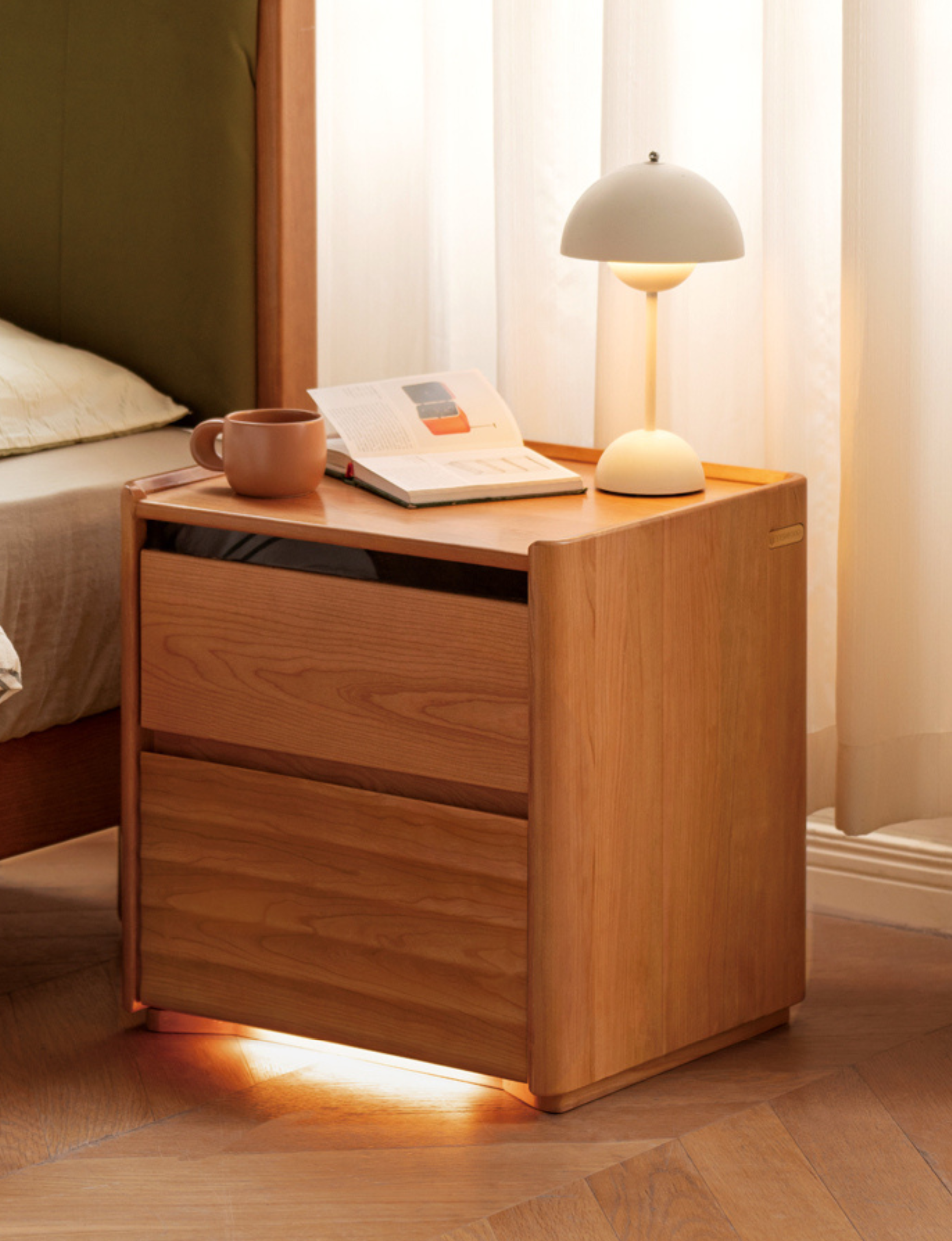 Cherry Wood Nightstand Lighted