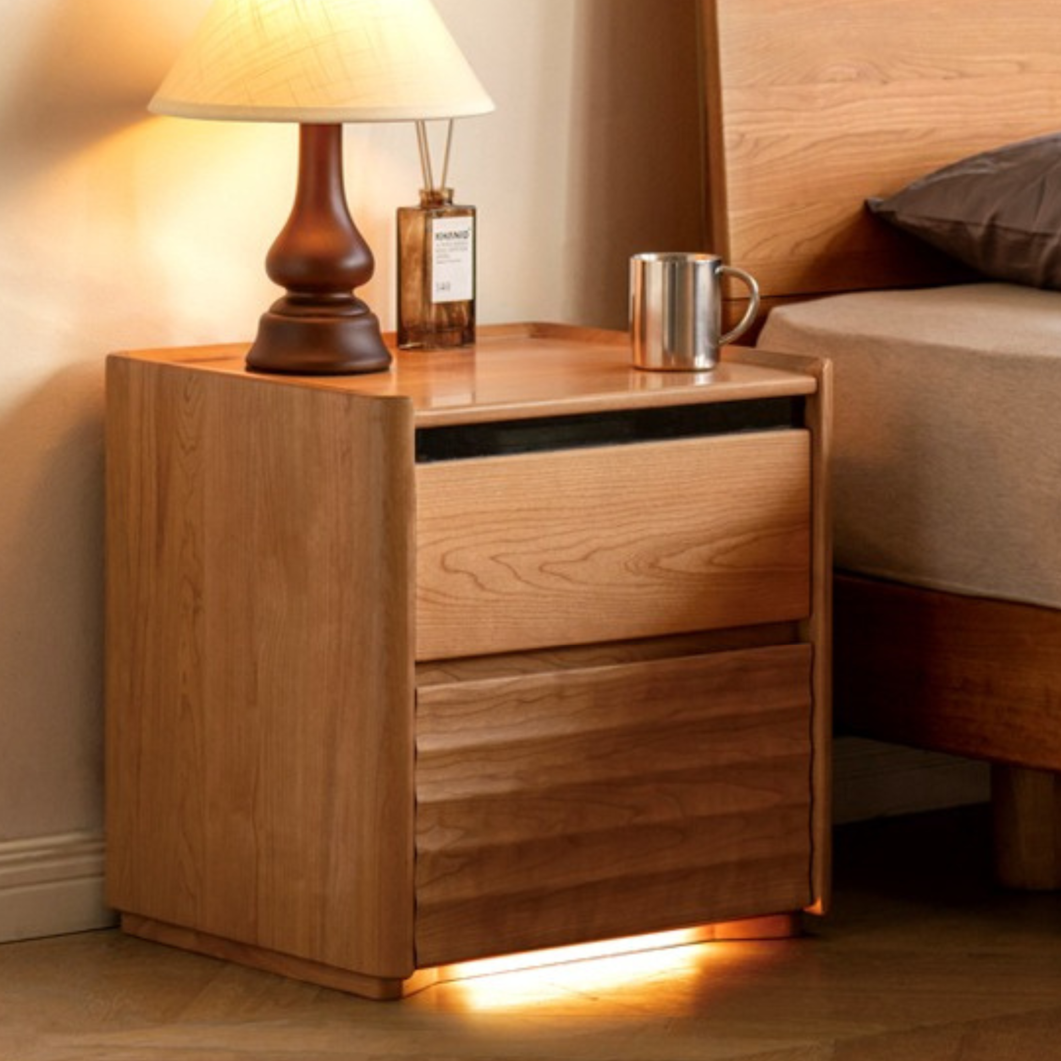 Cherry Wood Nightstand Lighted