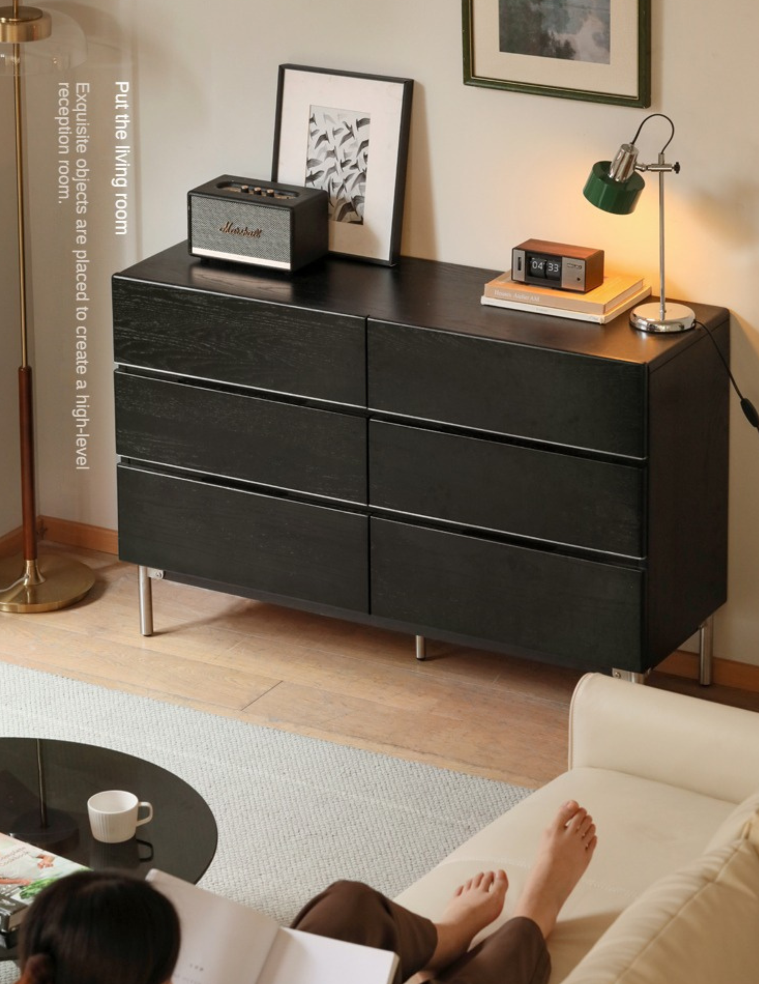 Oak Solid Wood Black Storage Cabinet