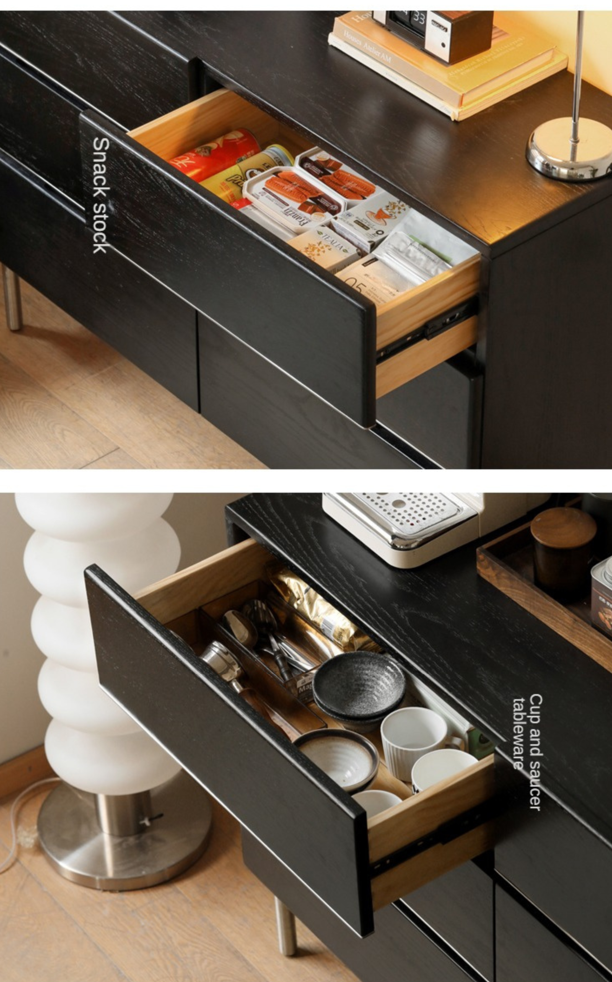 Oak Solid Wood Black Storage Cabinet