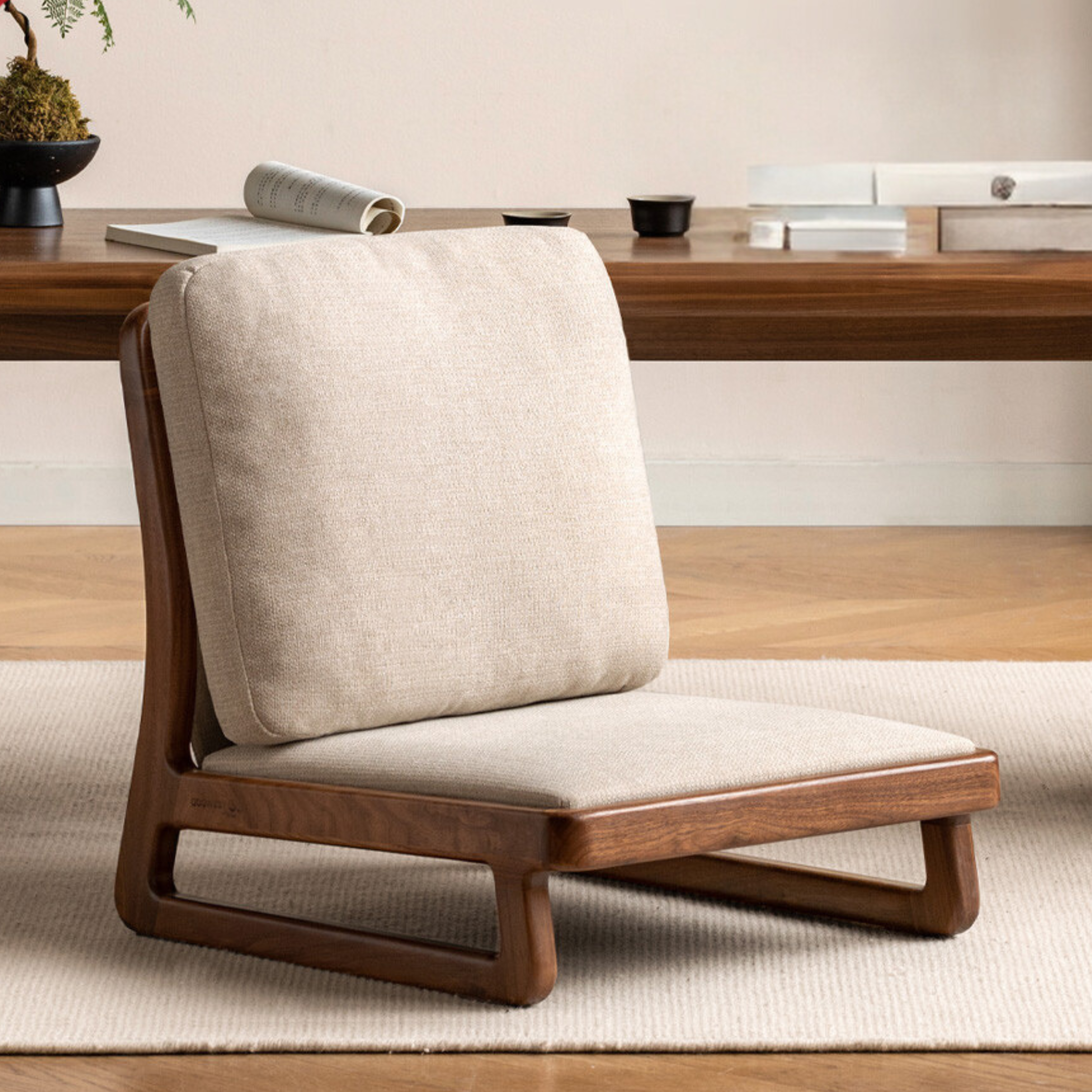 Black Walnut Solid Wood Tatami Tea Chair Low Back: