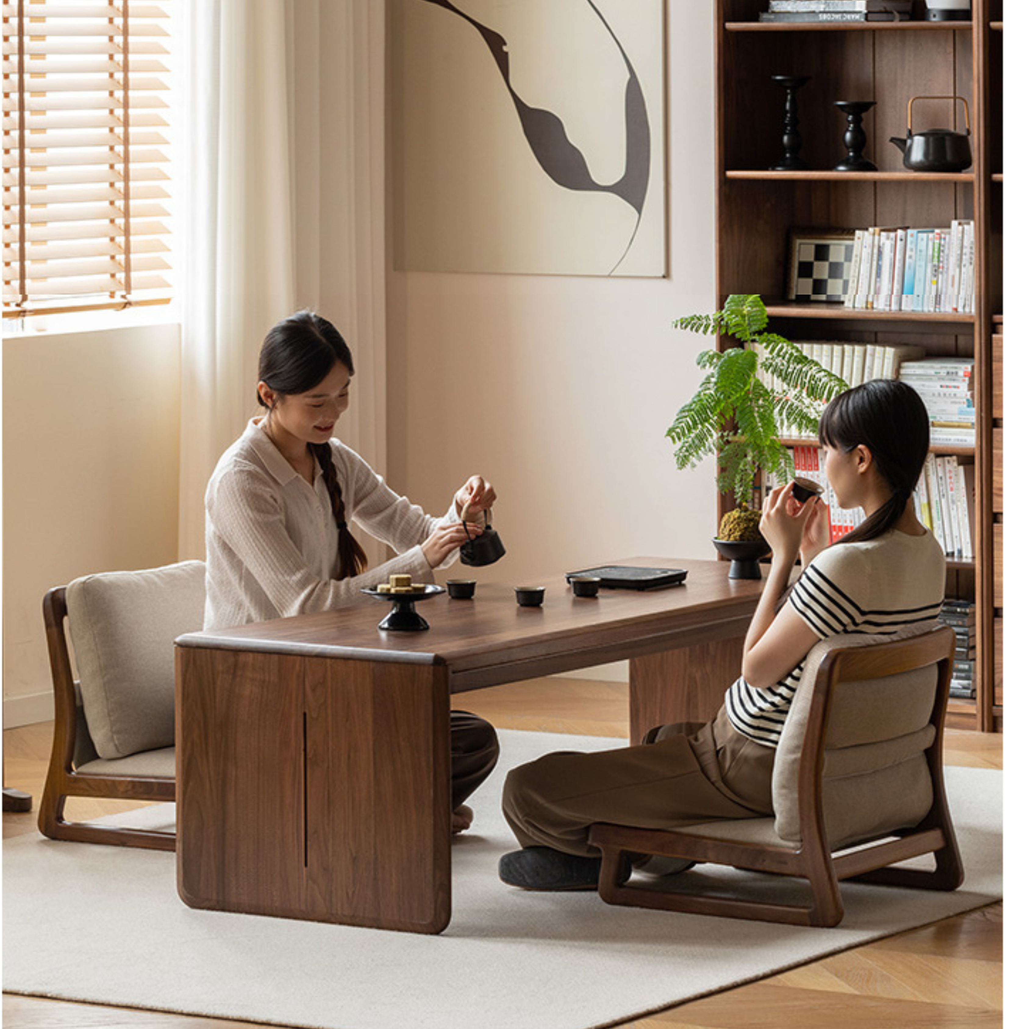 Black Walnut Solid Wood Tatami Tea Chair Low Back: