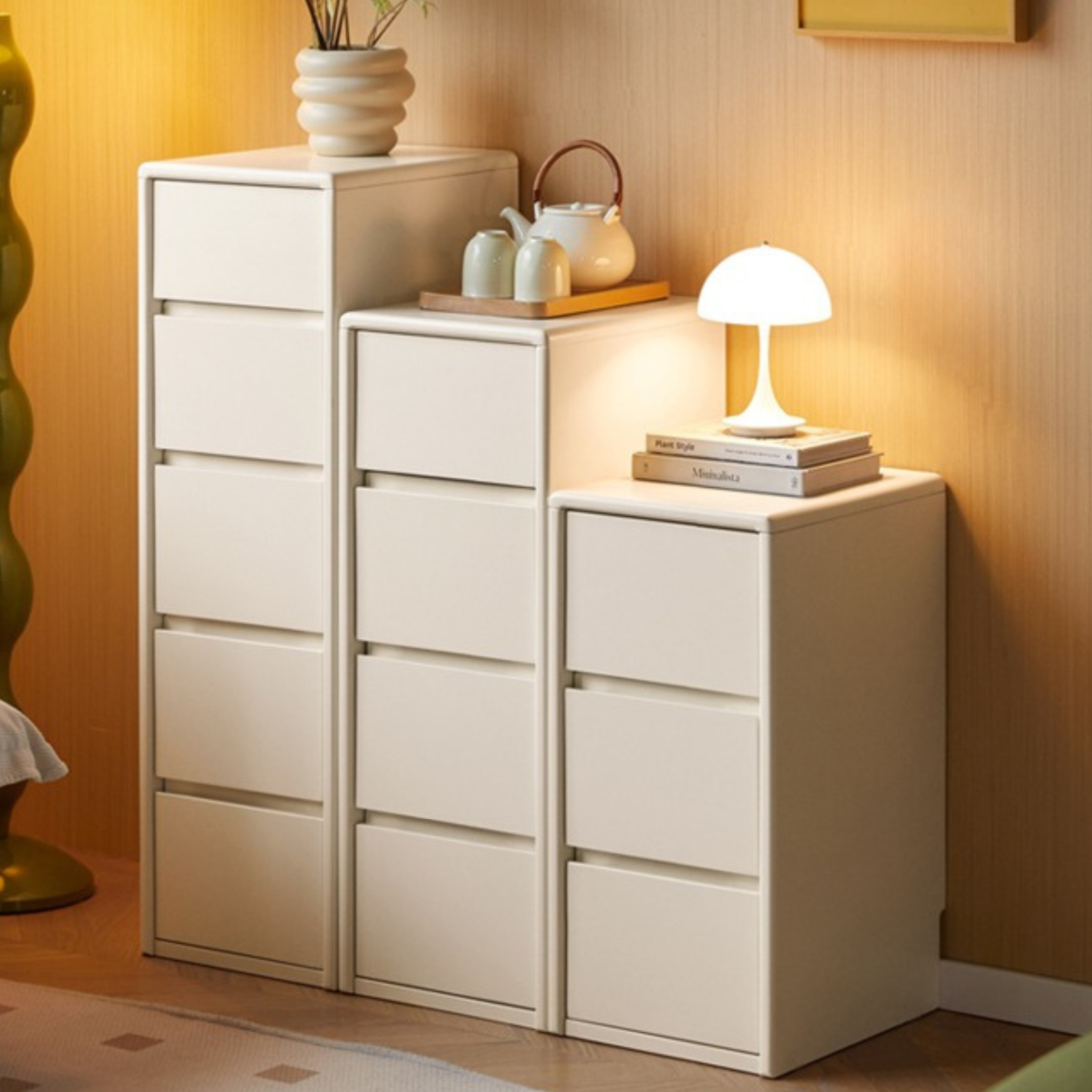 Poplar Solid Wood White Drawer Storage Cabinet