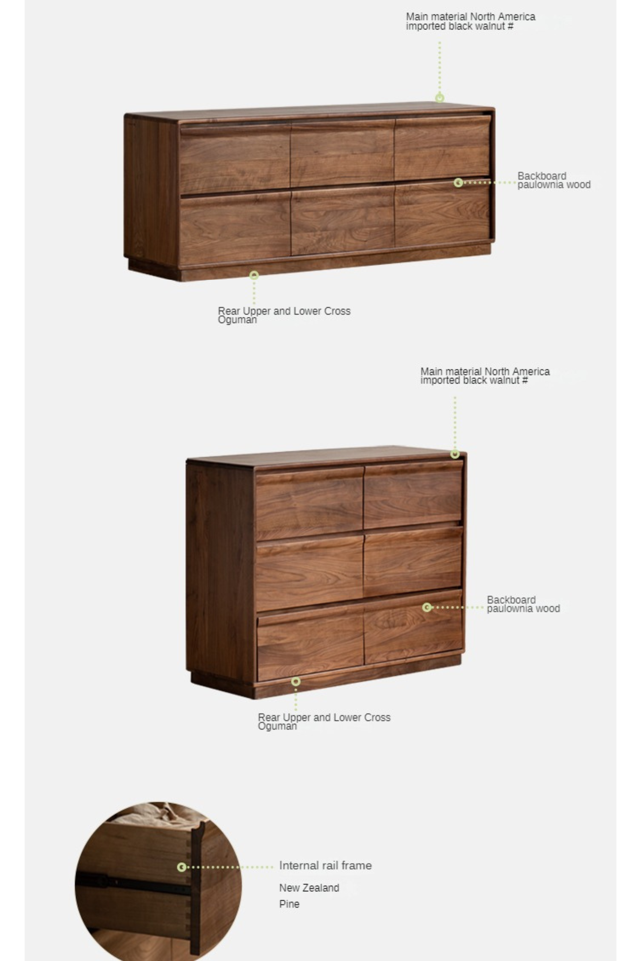 Black Walnut Solid Wood Six Drawers Cabinet