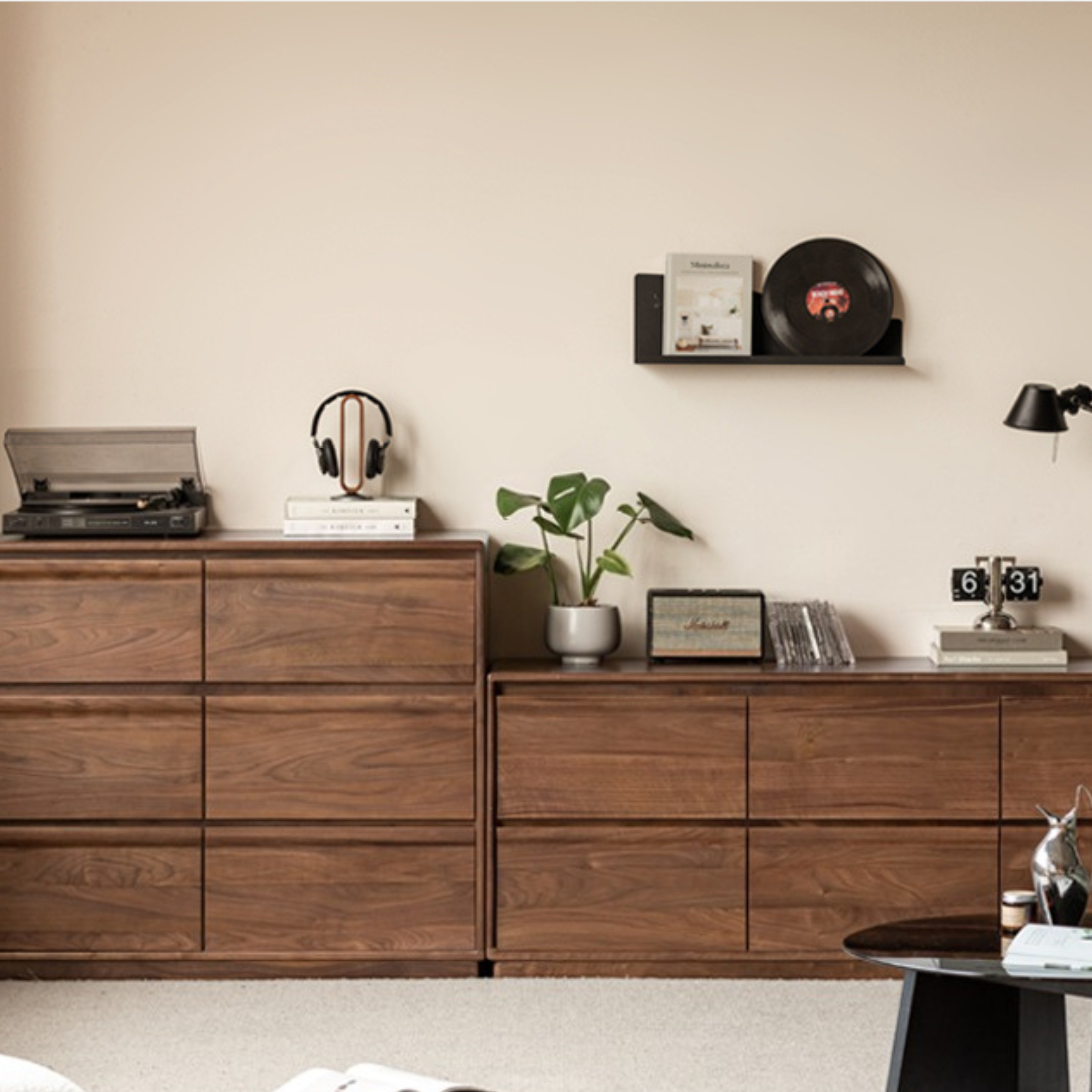 Black Walnut Solid Wood Six Drawers Cabinet