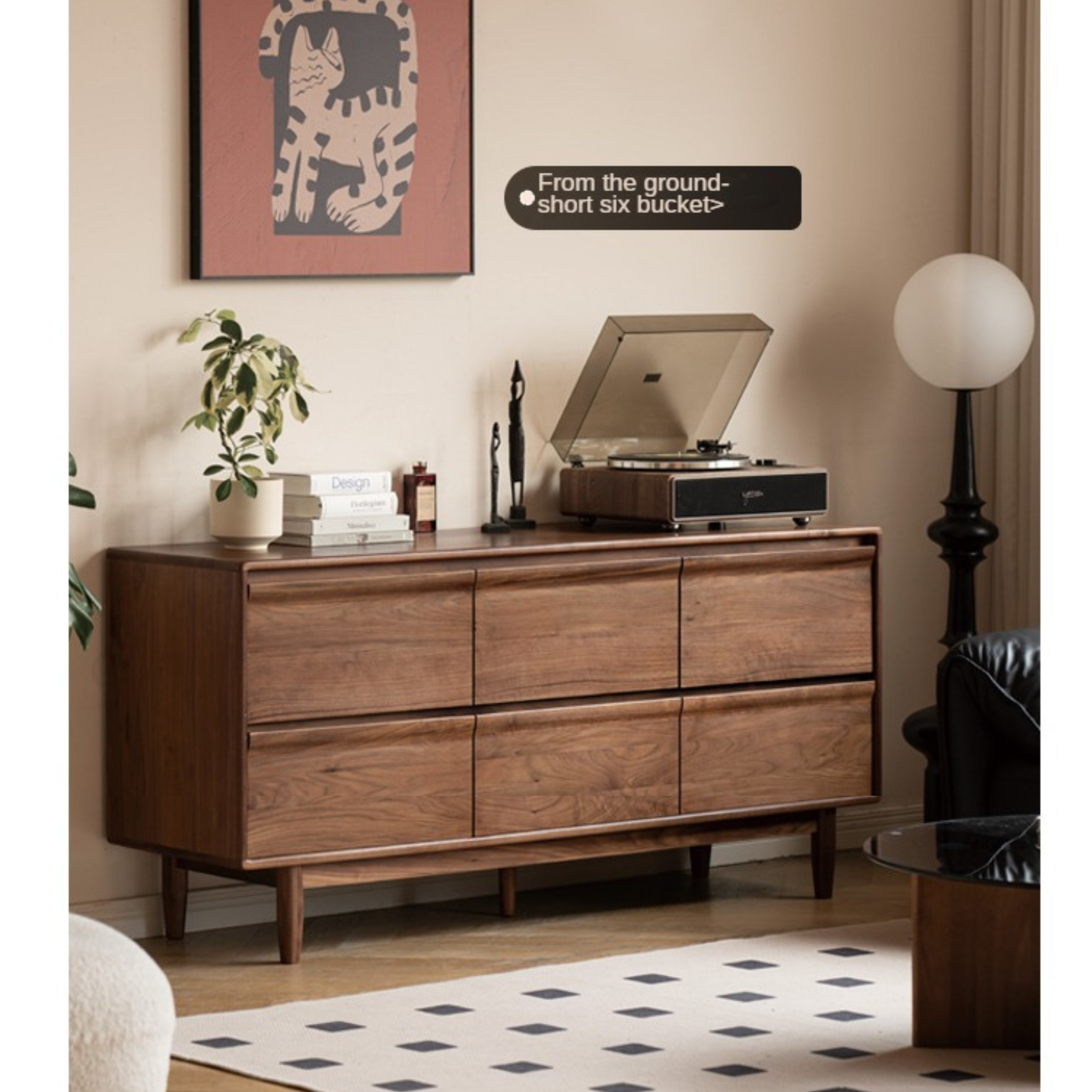 Black Walnut Solid Wood Six Drawers Cabinet