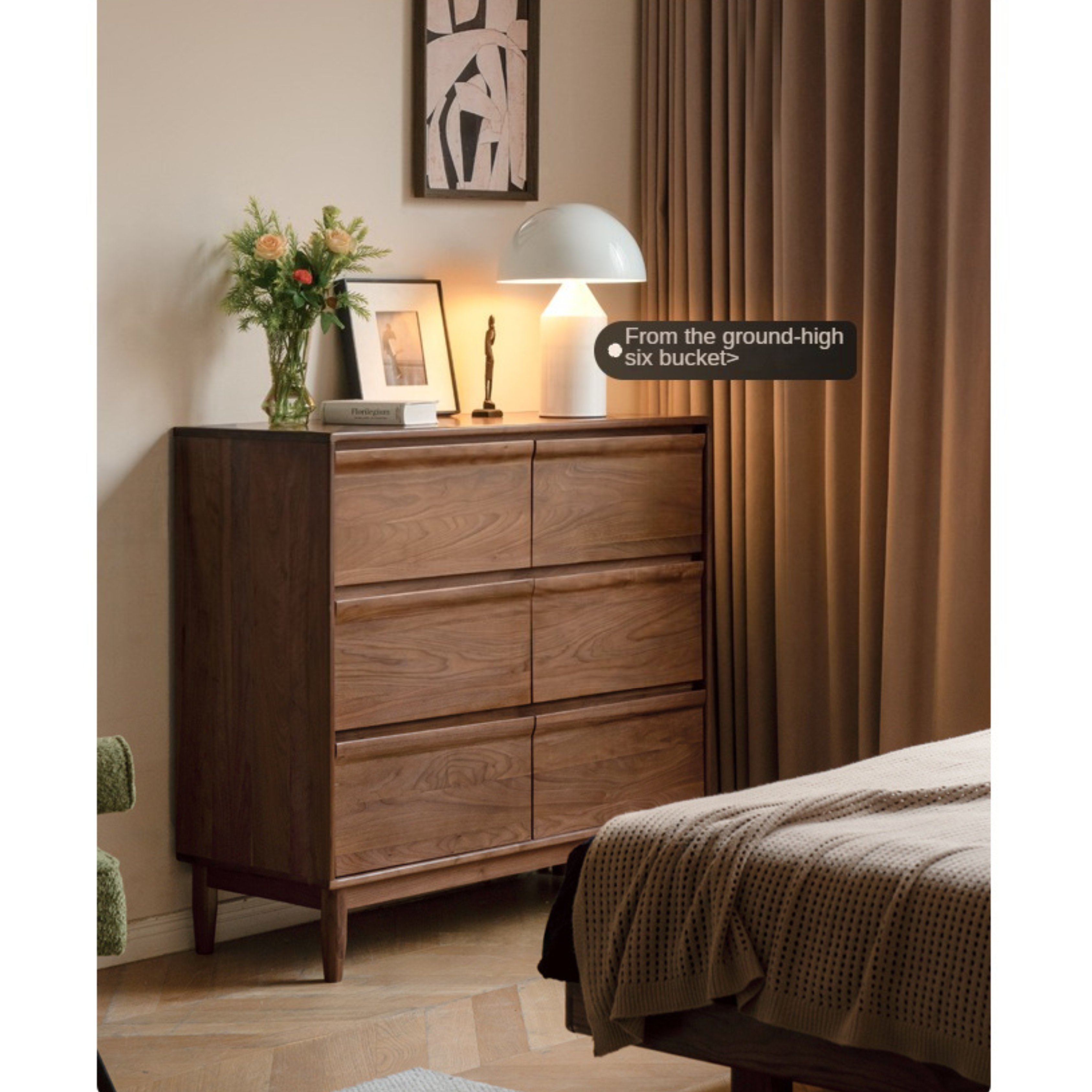 Black Walnut Solid Wood Six Drawers Cabinet