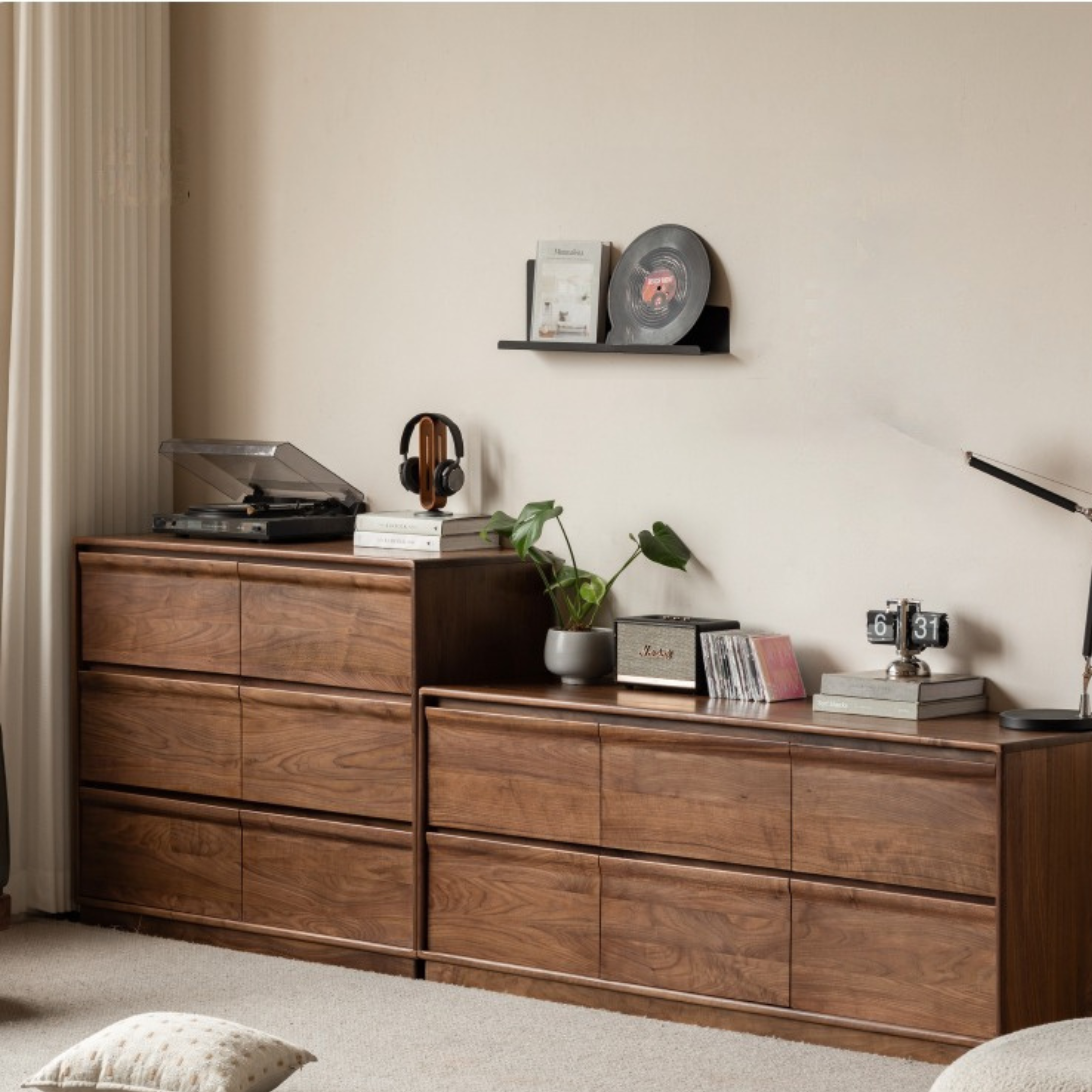 Black Walnut Solid Wood Six Drawers Cabinet