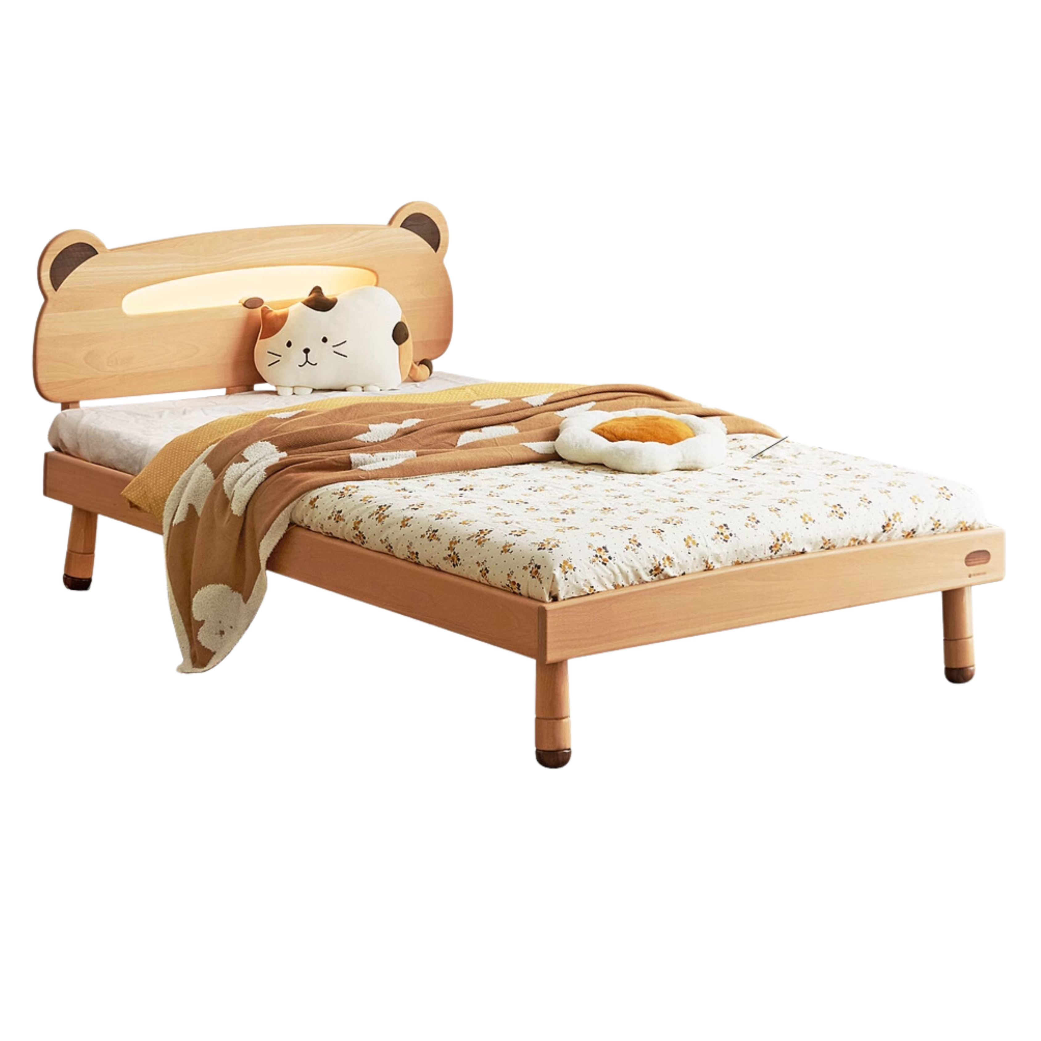 Oak solid wood children's bed with light<