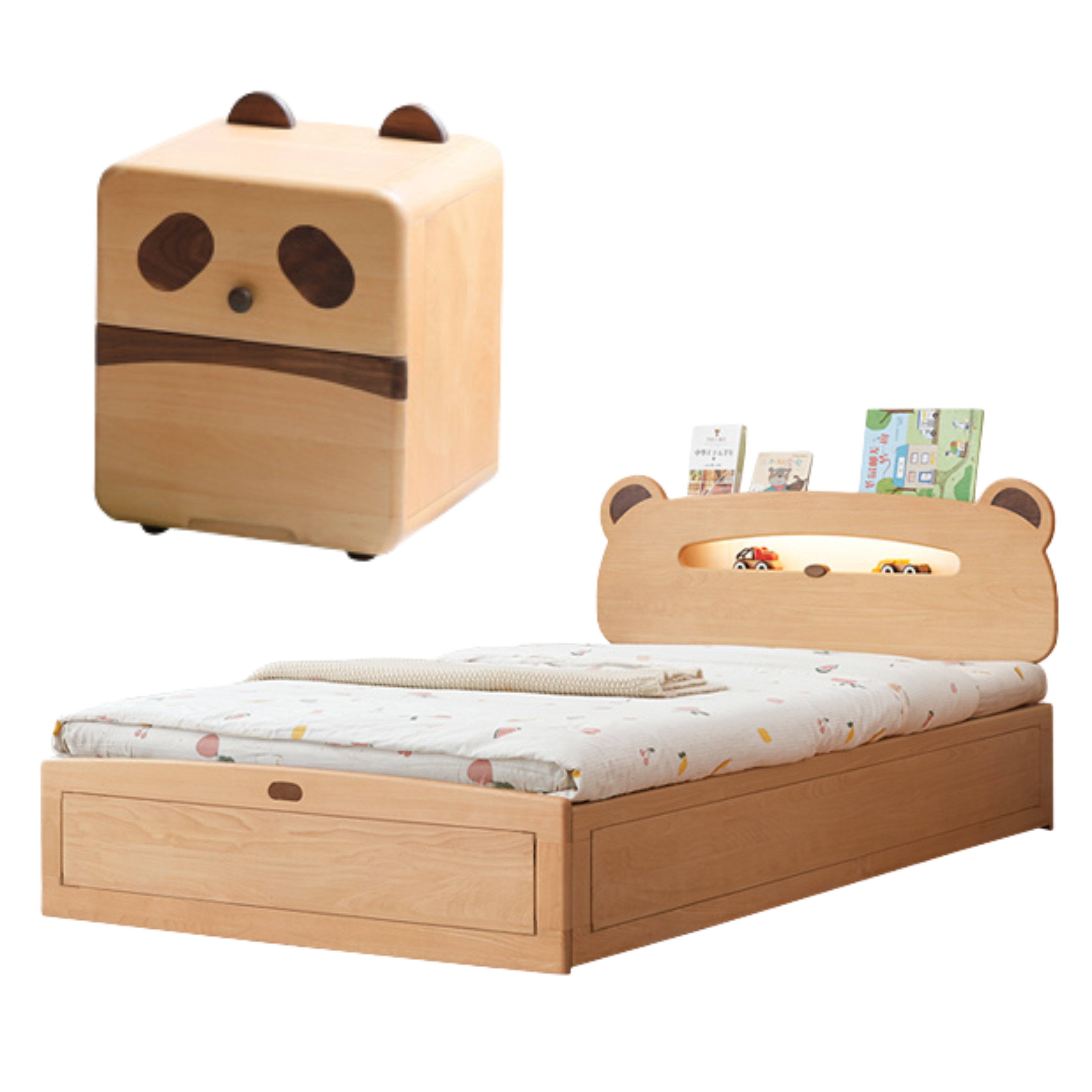 Oak, Beech solid wood Bear night light box bed<