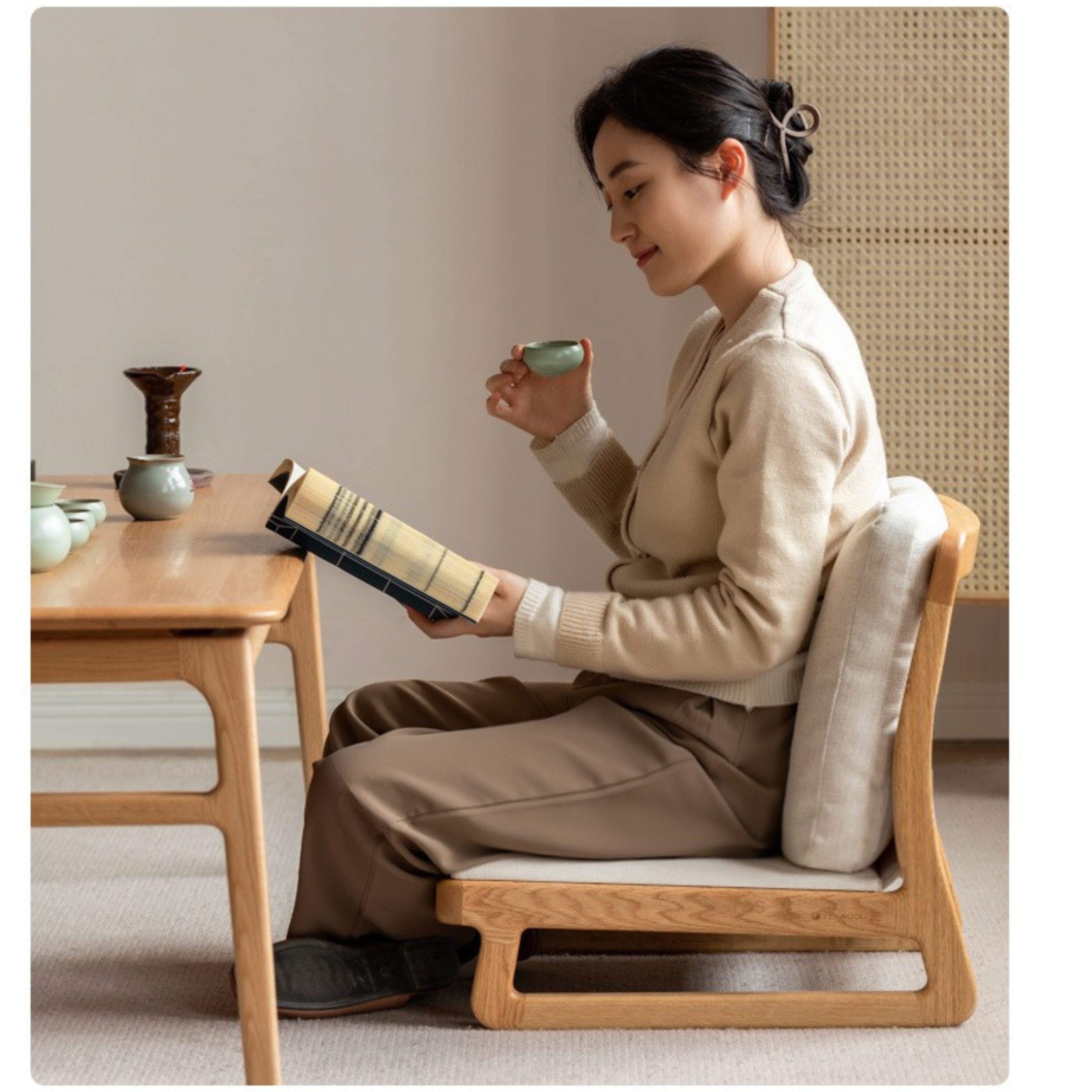 Oak Solid Wood Tatami Tea Chair Low Back: