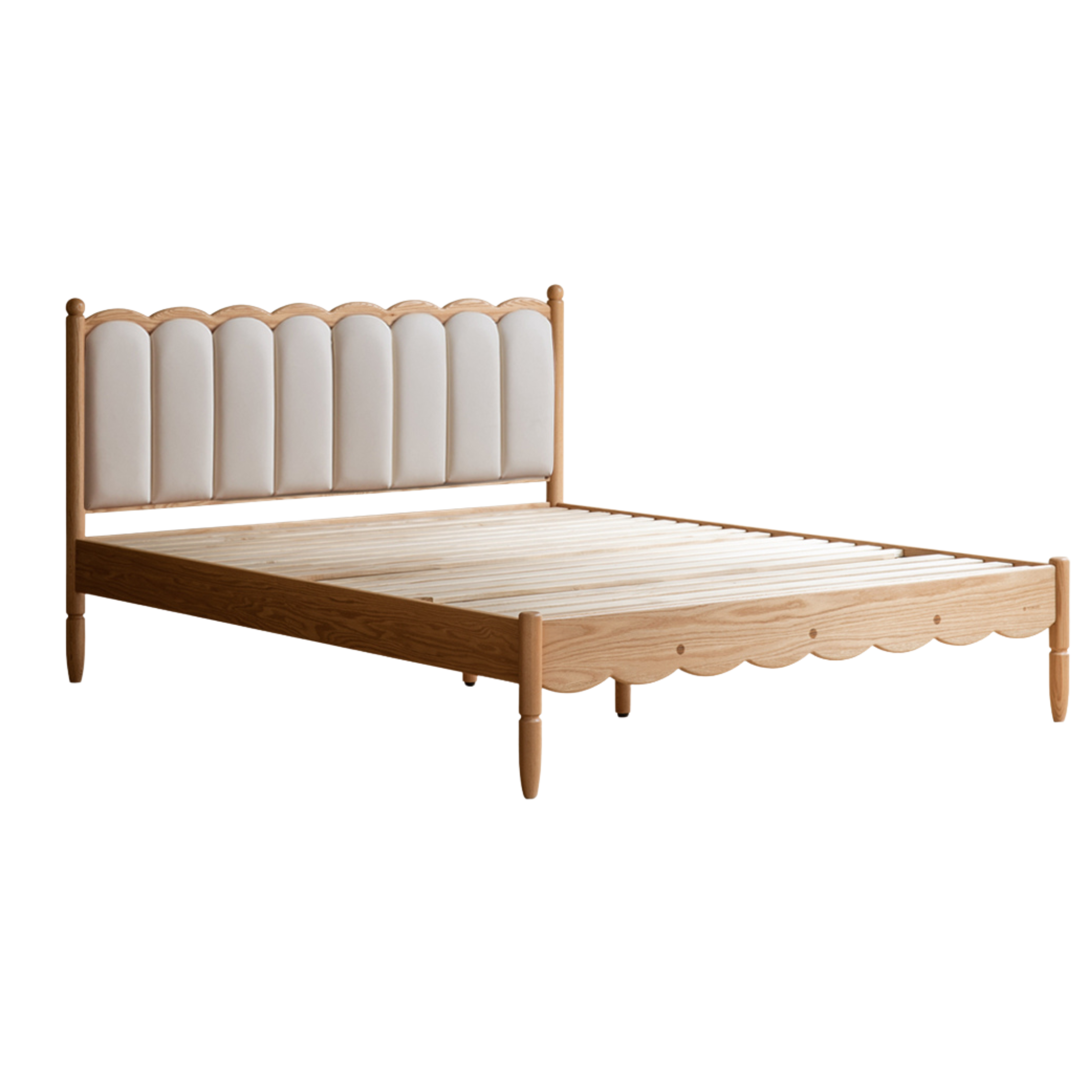 Oak solid wood Milky white kids upholstered bed with soft headboard<