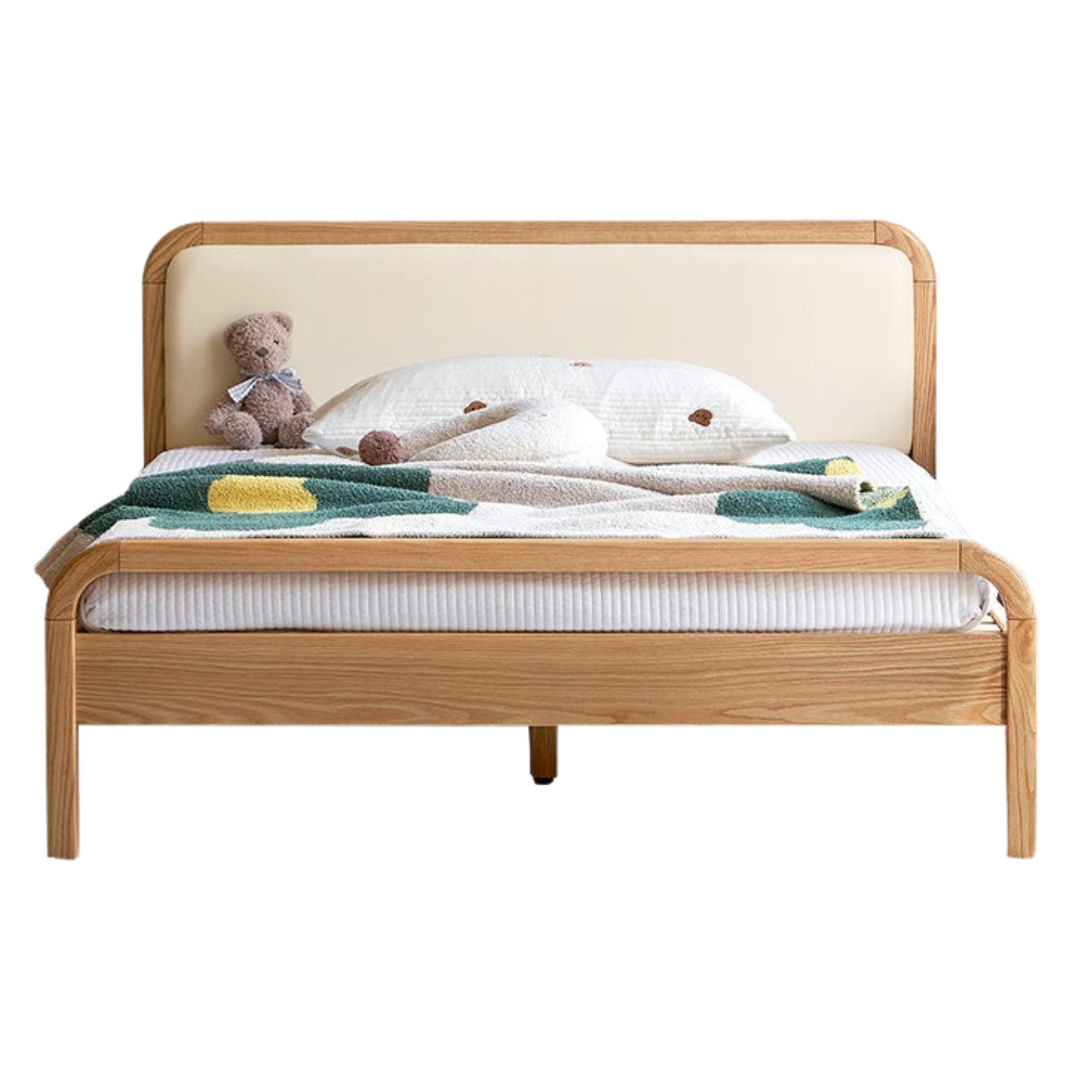 Oak solid wood children's bed with organic leather<