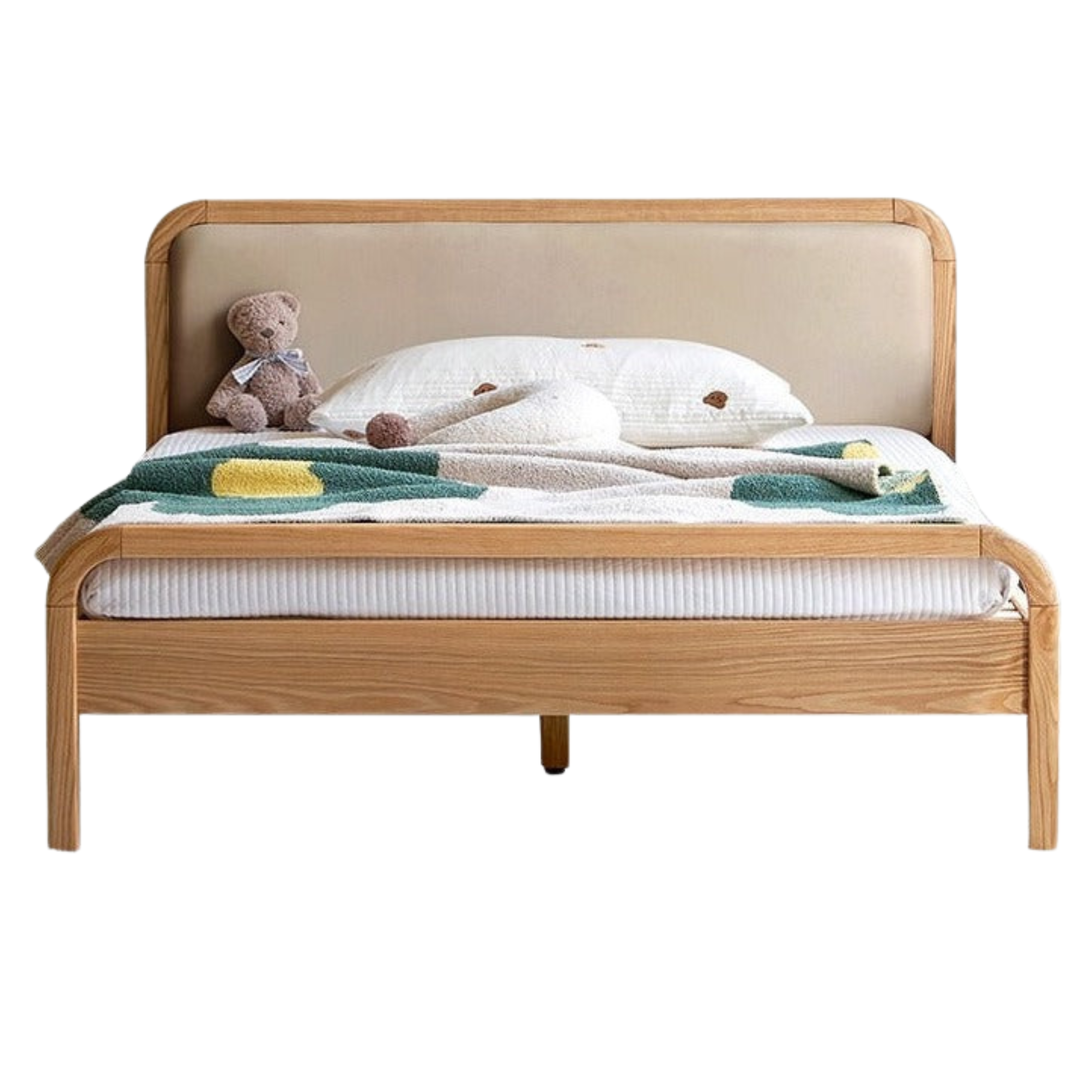 Oak solid wood children's bed with organic leather<