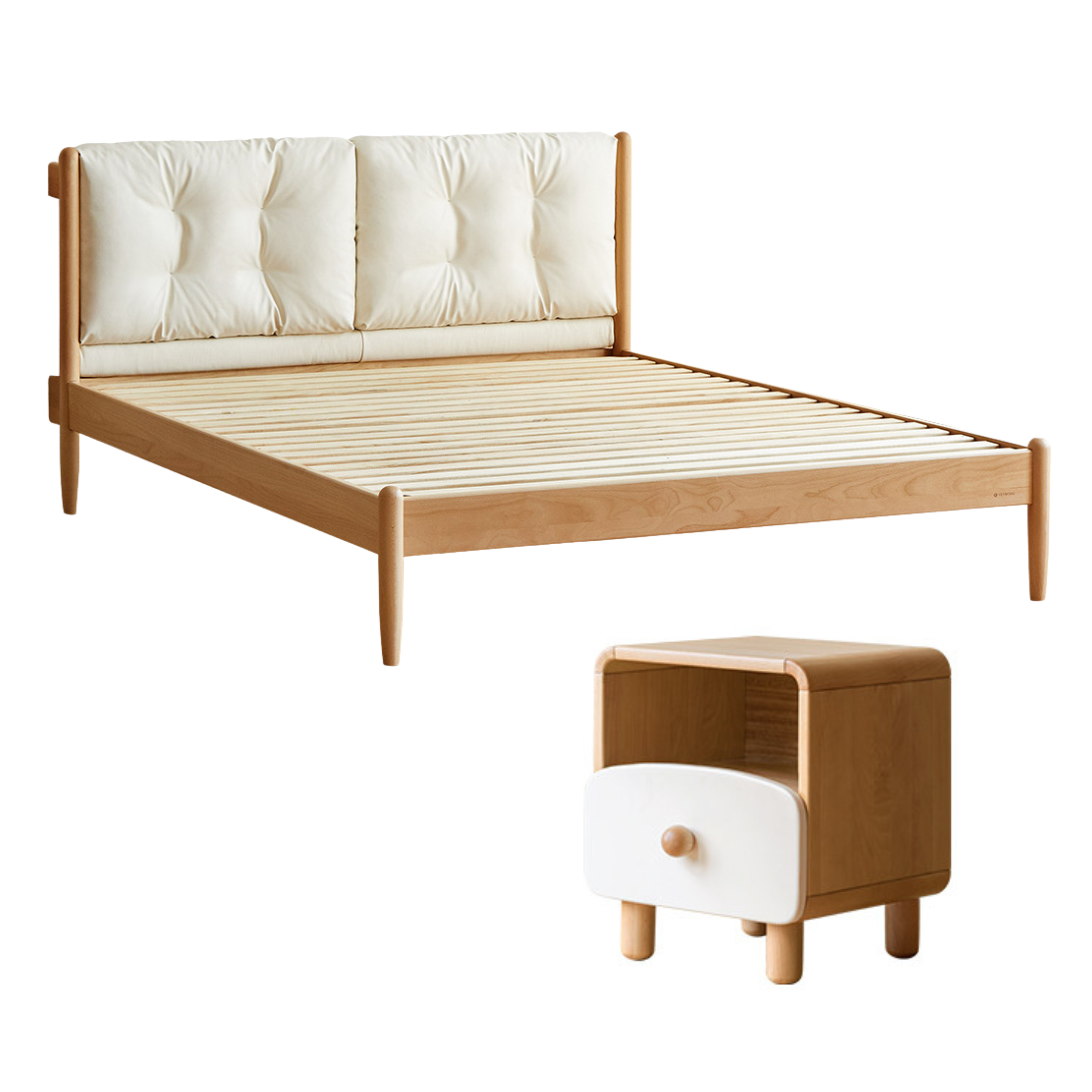 Beech Solid Wood Children's bed with organic leather<