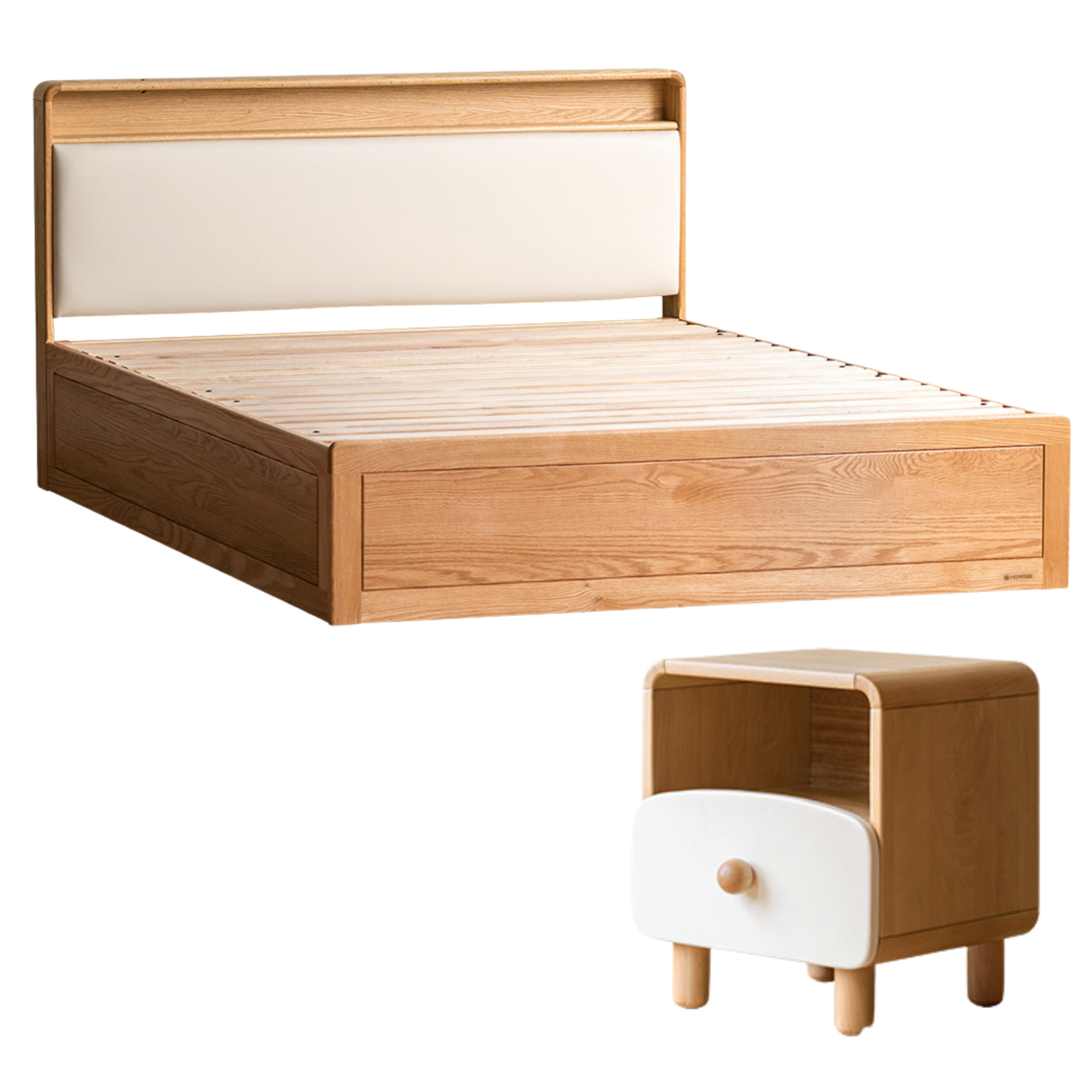 Oak solid wood Multifunctional storage bed with LED light<