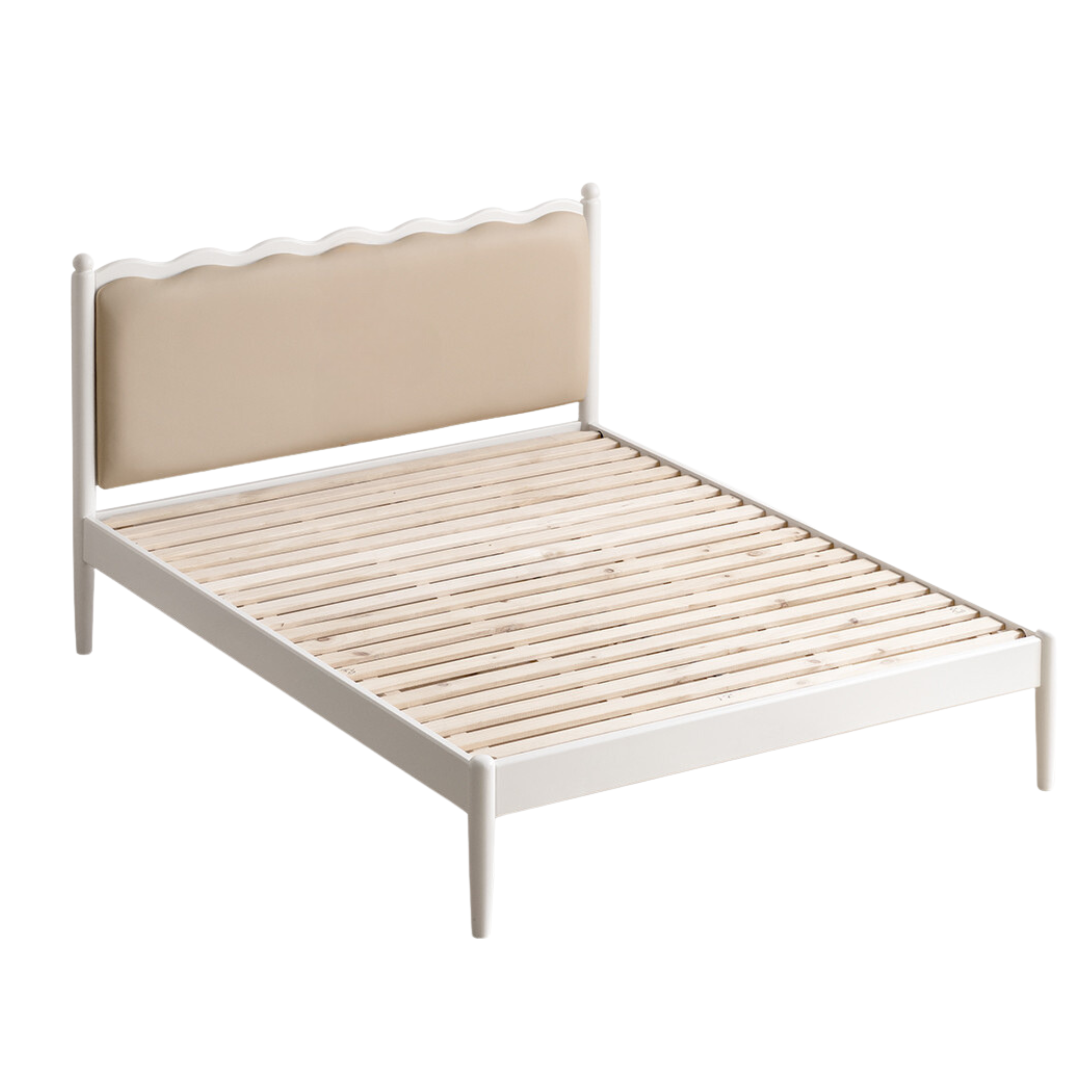 Rubber Wood Children's Bed with organic leather Cream Style.