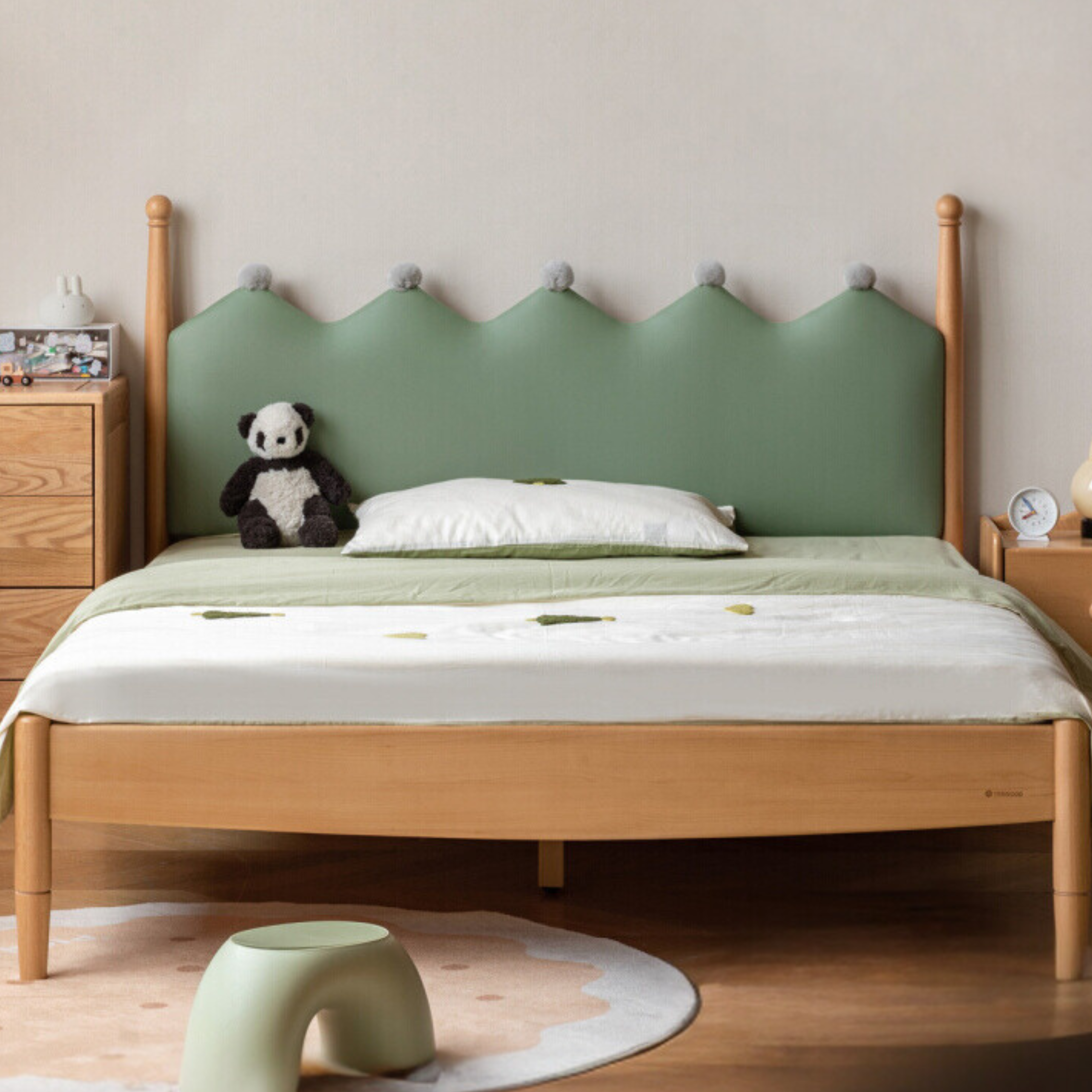 Beech Solid Wood with organic leather Modern Children's Girl Princess Bed<