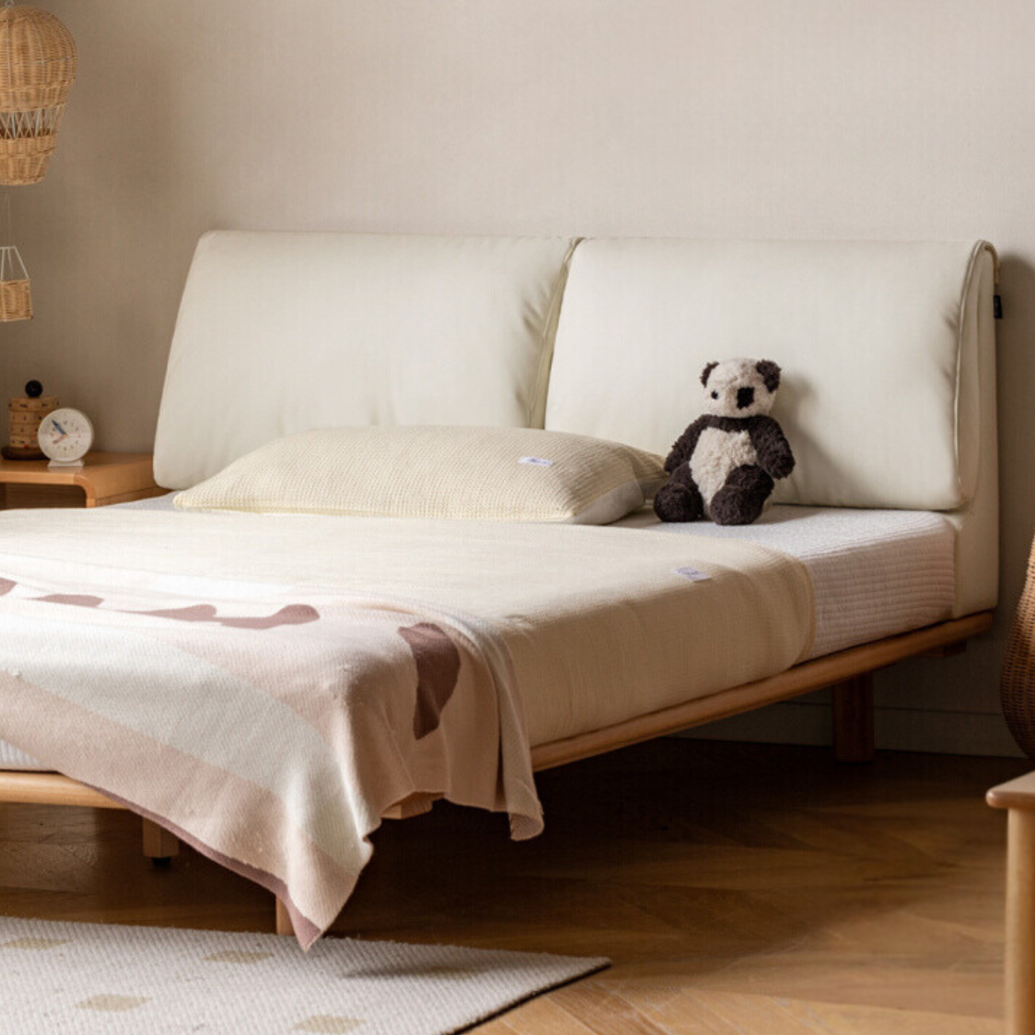 Beech Solid Wood Children's Bed with organic leather.