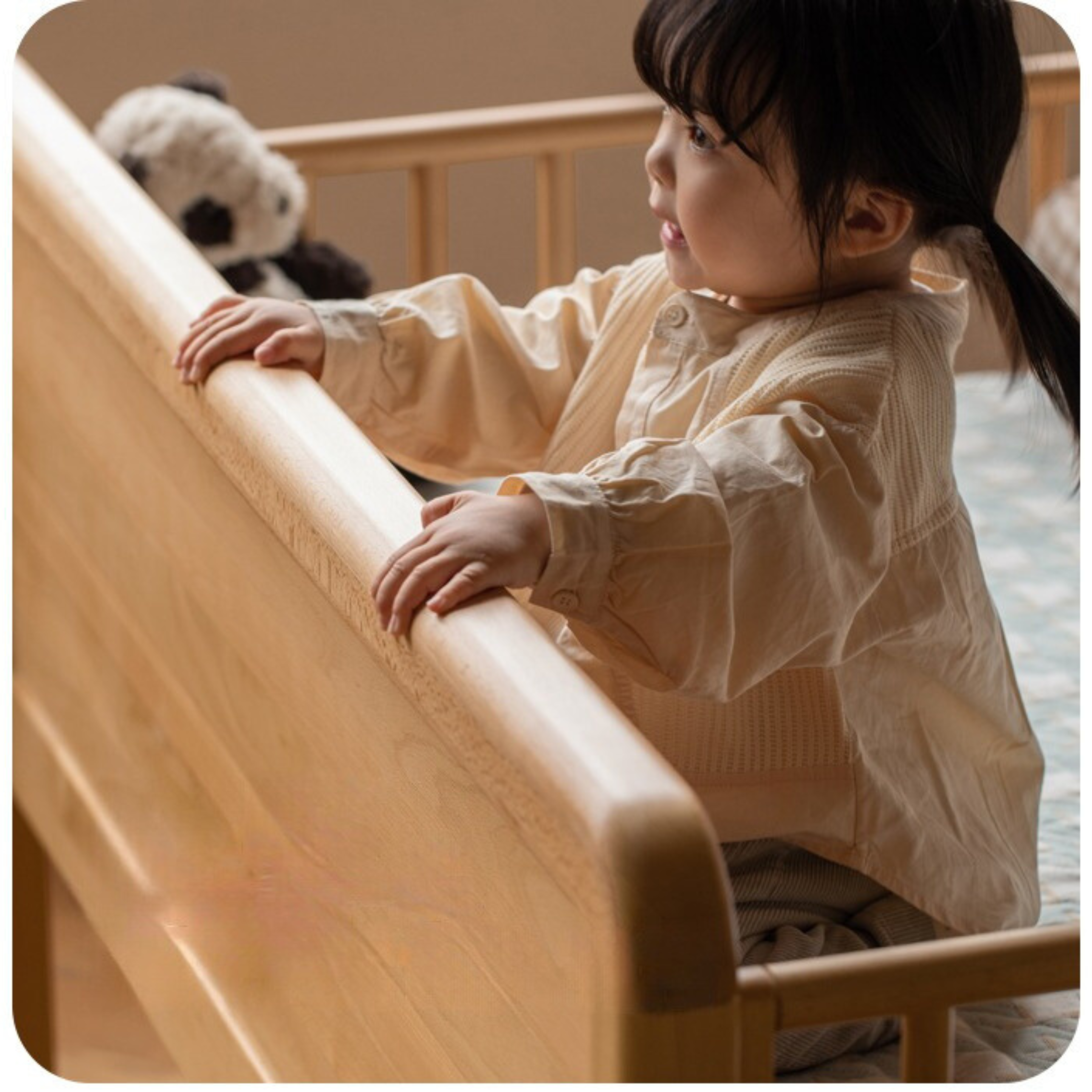 Beech solid wood children's bed with guardrail spliced bed<