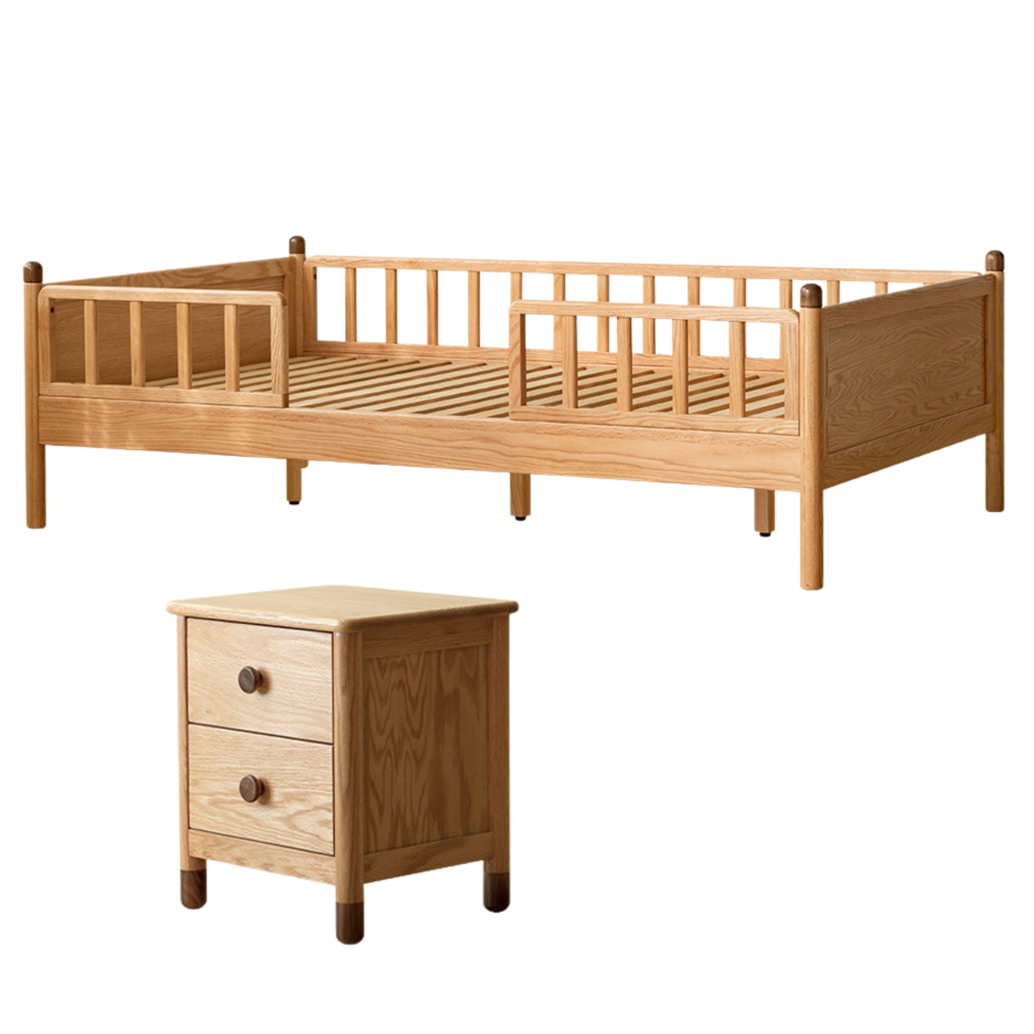 Oak Solid Wood Children's Bed Widened Guardrail<