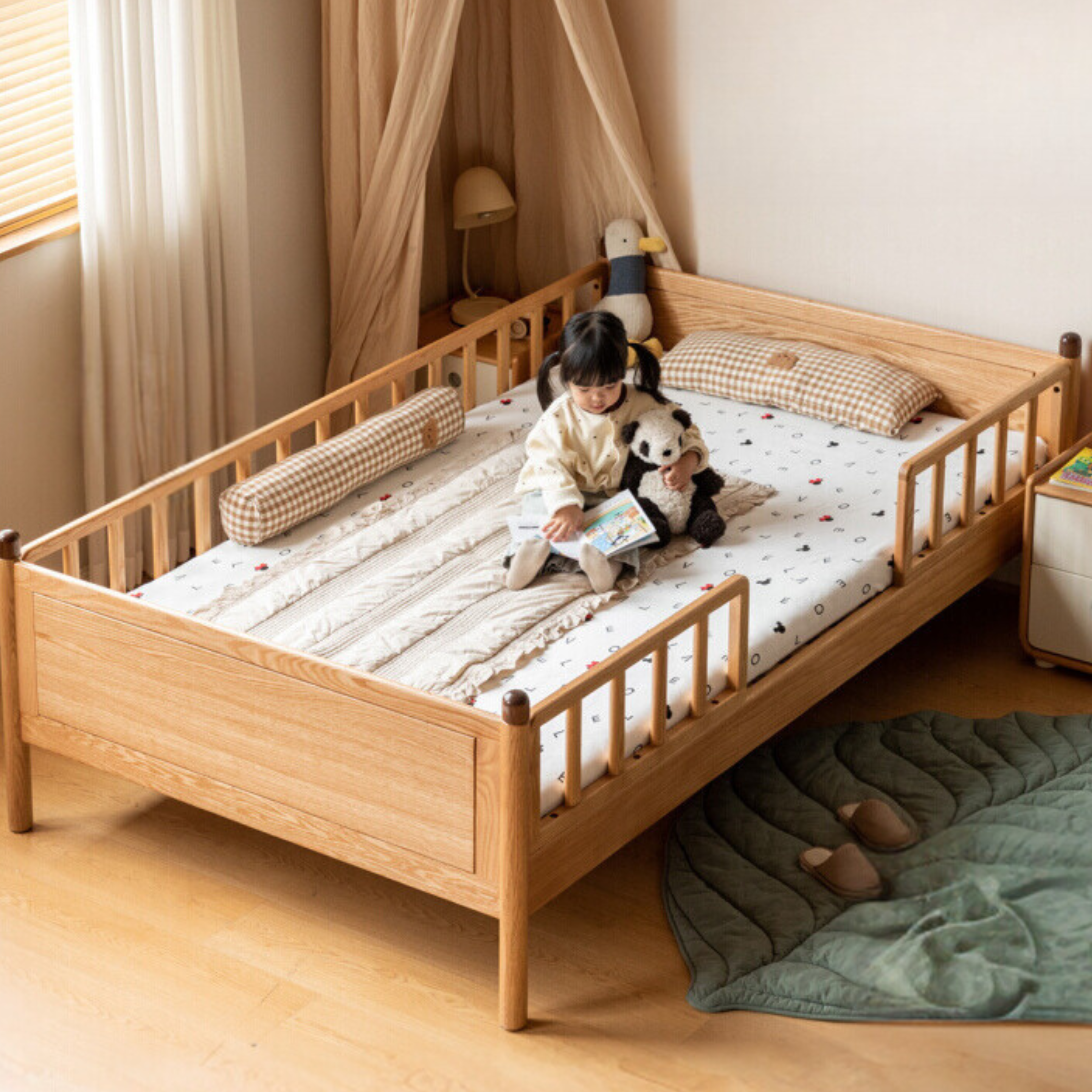 Oak Solid Wood Children's Bed Widened Guardrail<