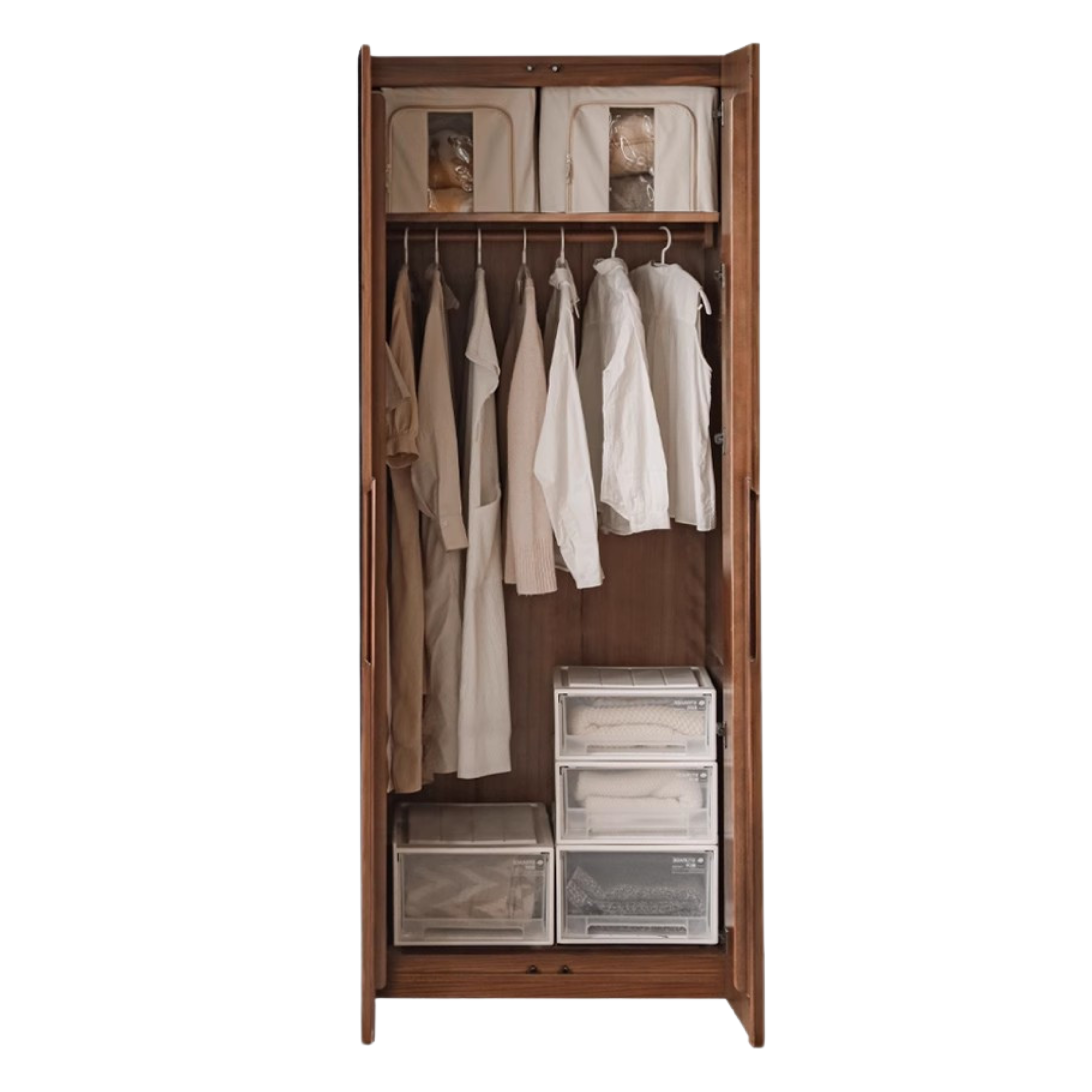 Black Walnut Solid Wood Wardrobe Double Door::