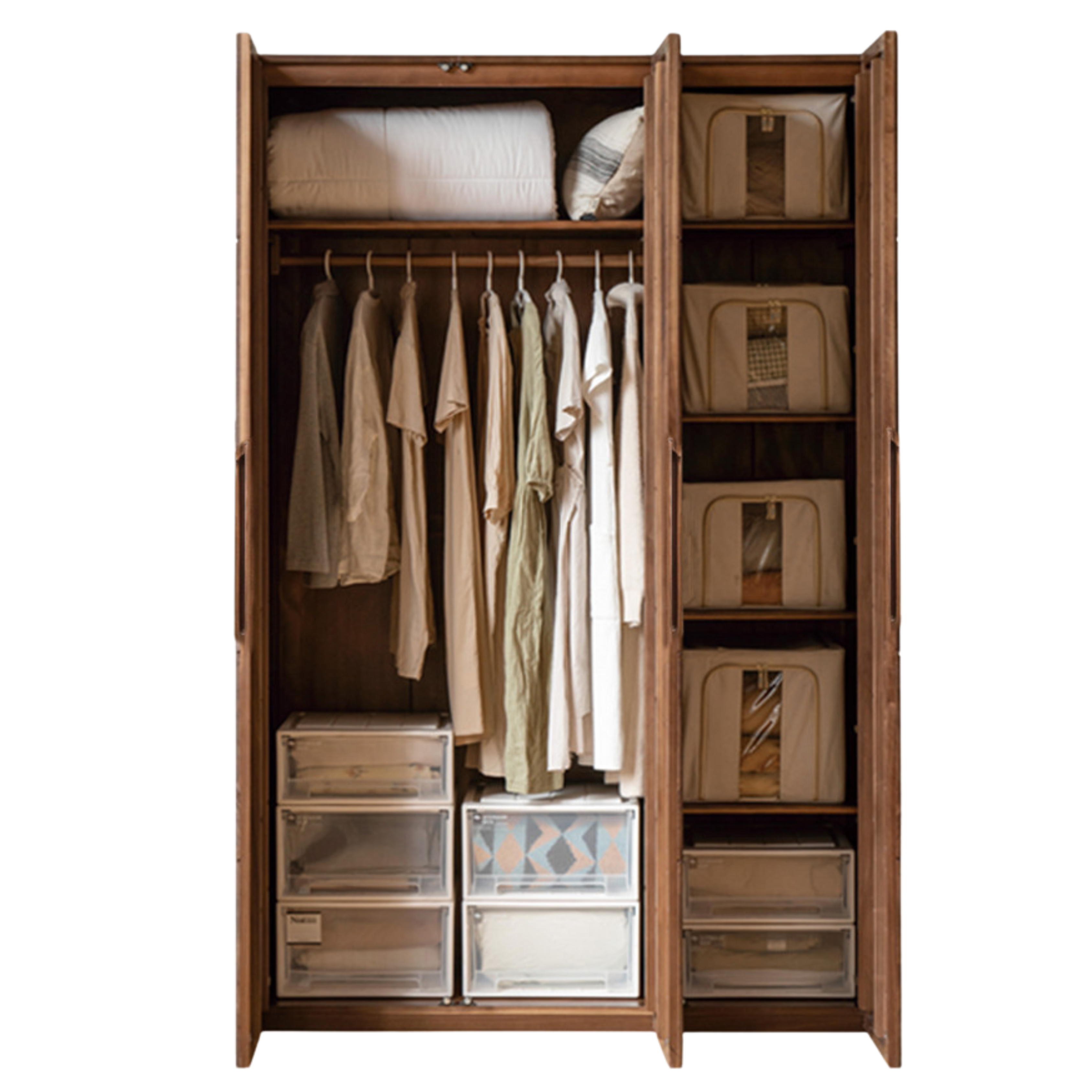 Black Walnut Solid Wood Wardrobe Double Door::