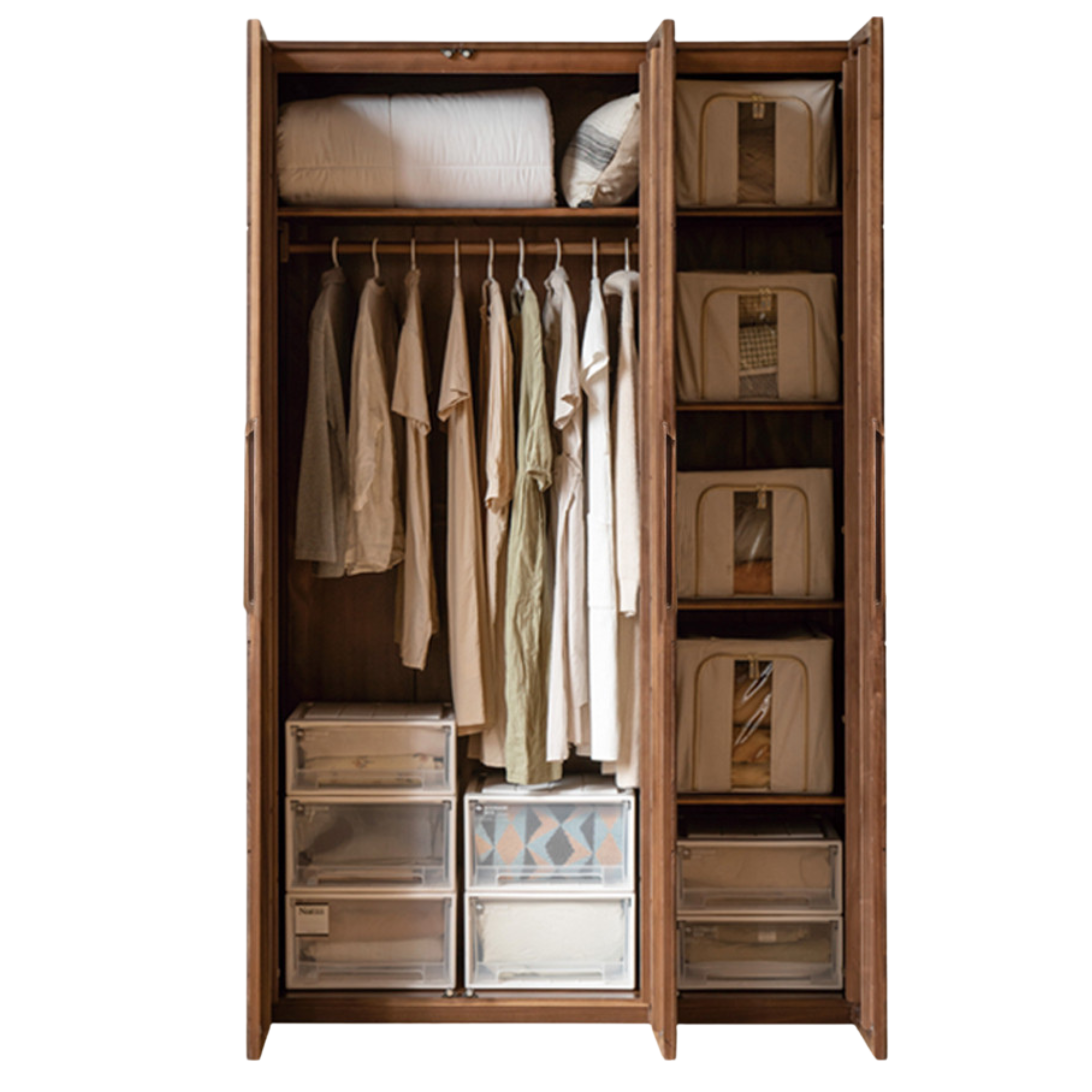 Black Walnut Solid Wood Wardrobe Double Door::