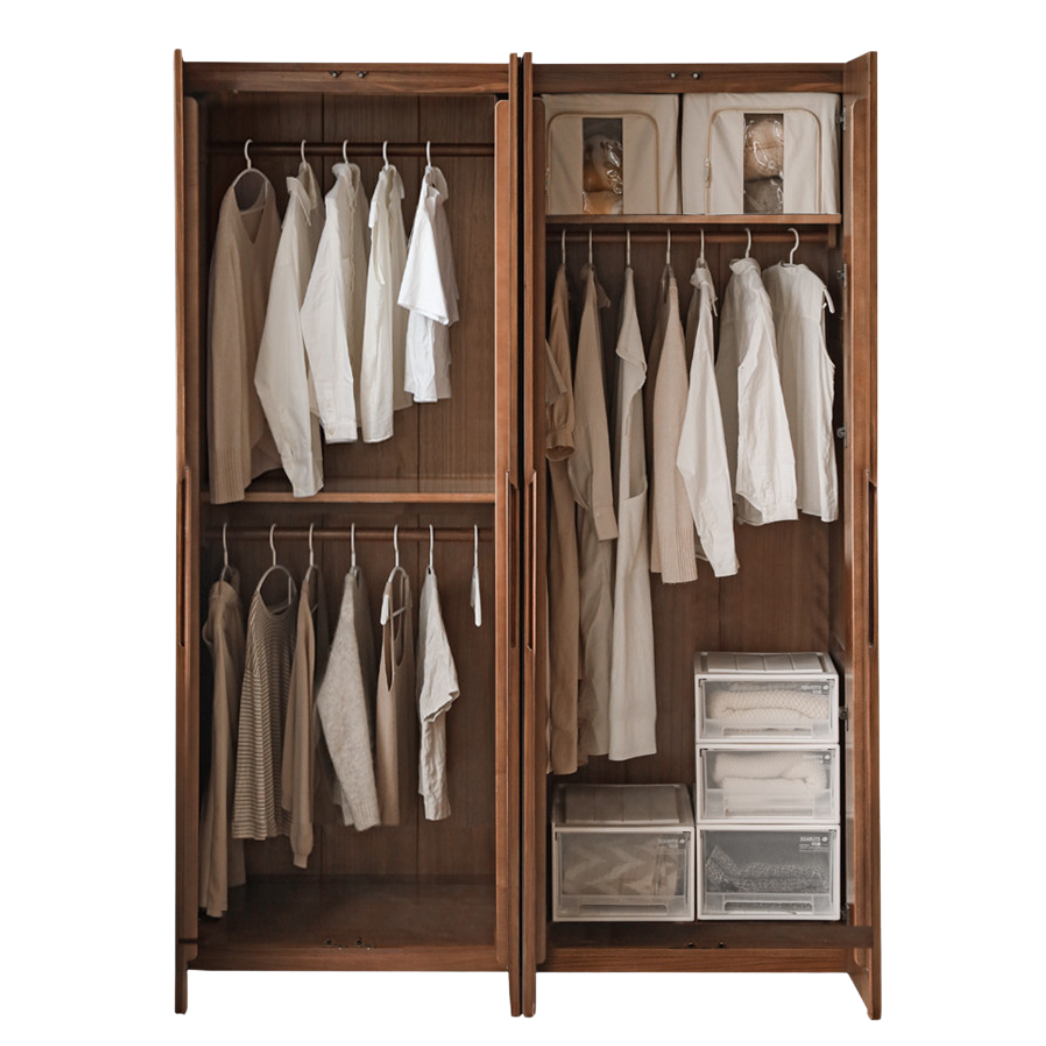 Black Walnut Solid Wood Wardrobe Double Door::