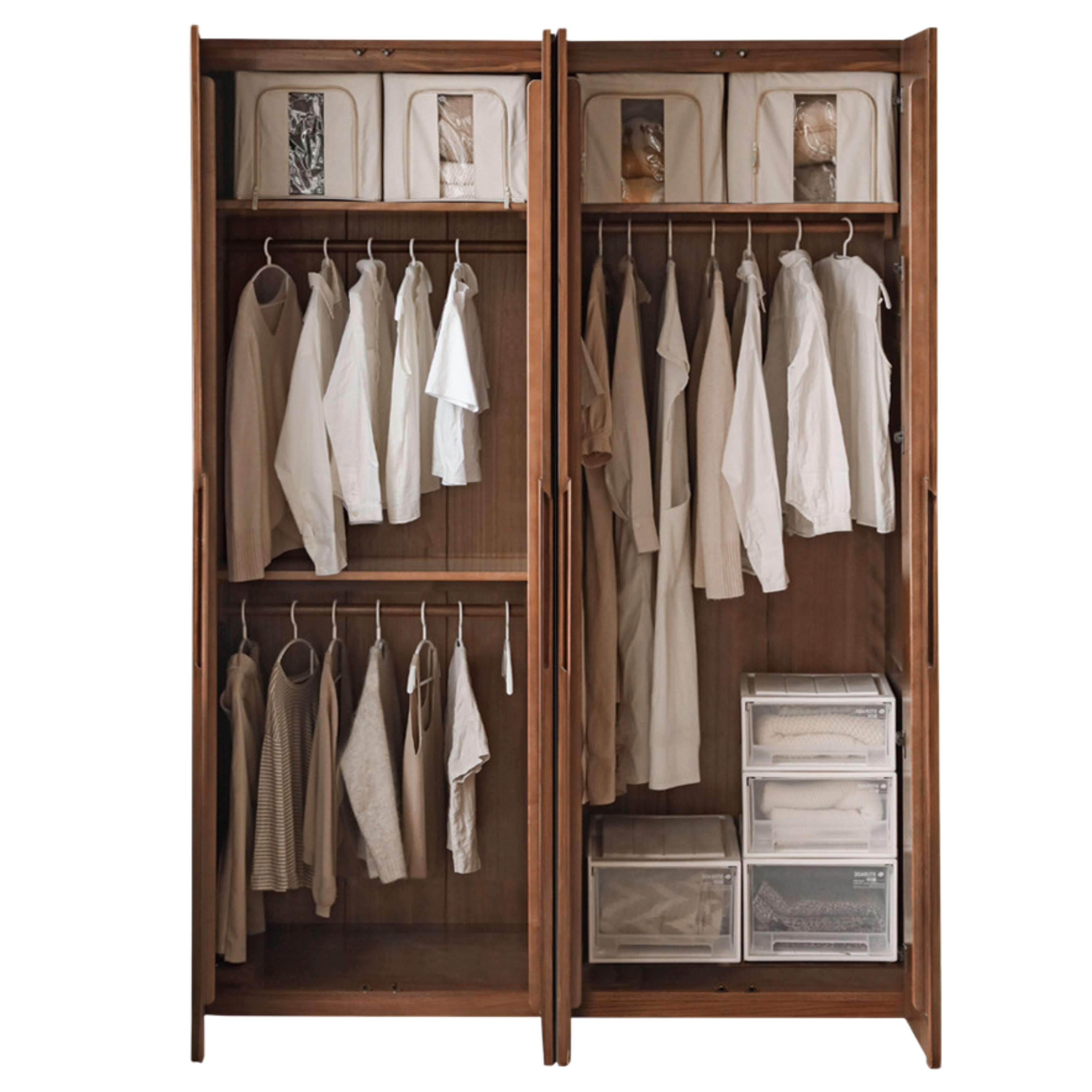 Black Walnut Solid Wood Wardrobe Double Door::