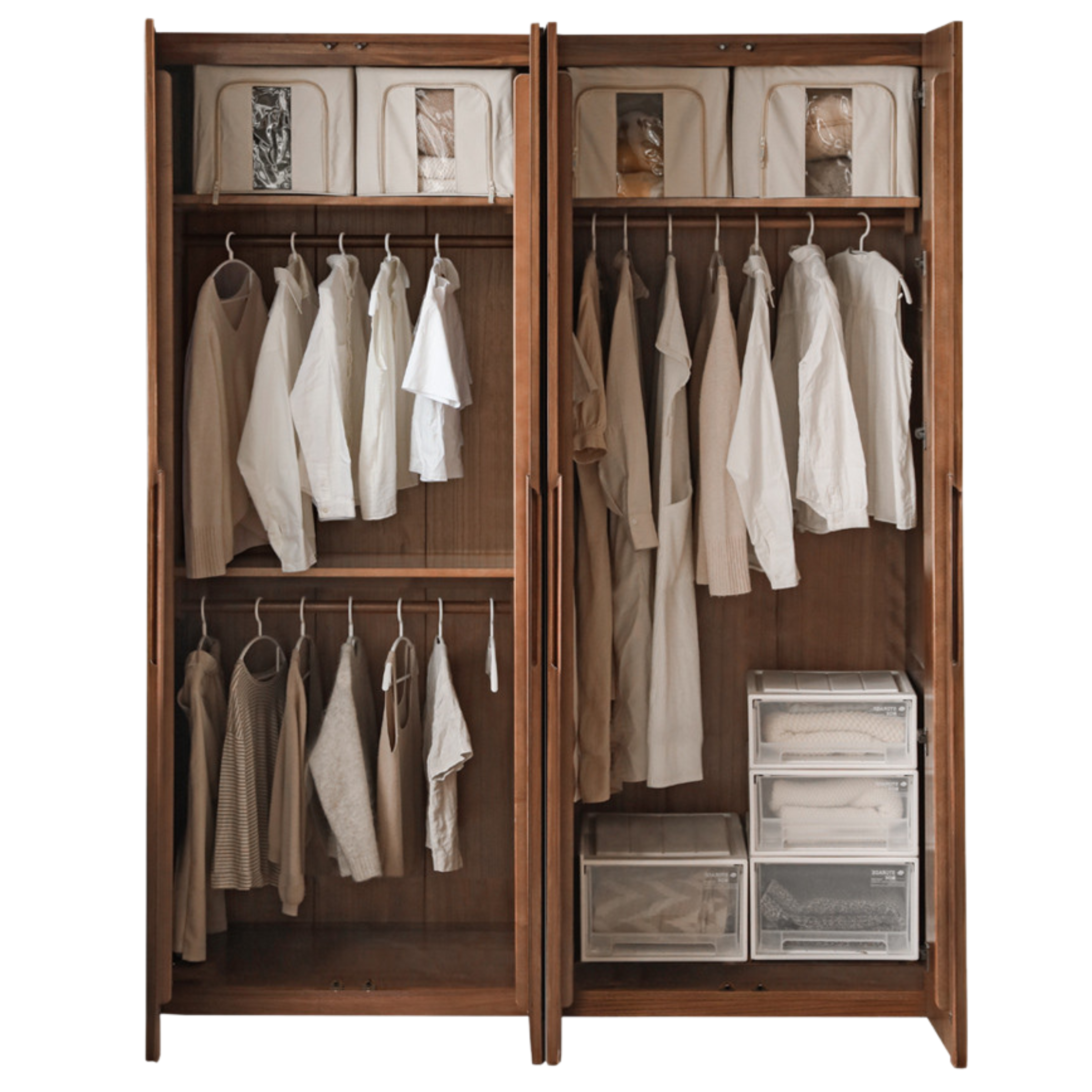 Black Walnut Solid Wood Wardrobe Double Door::