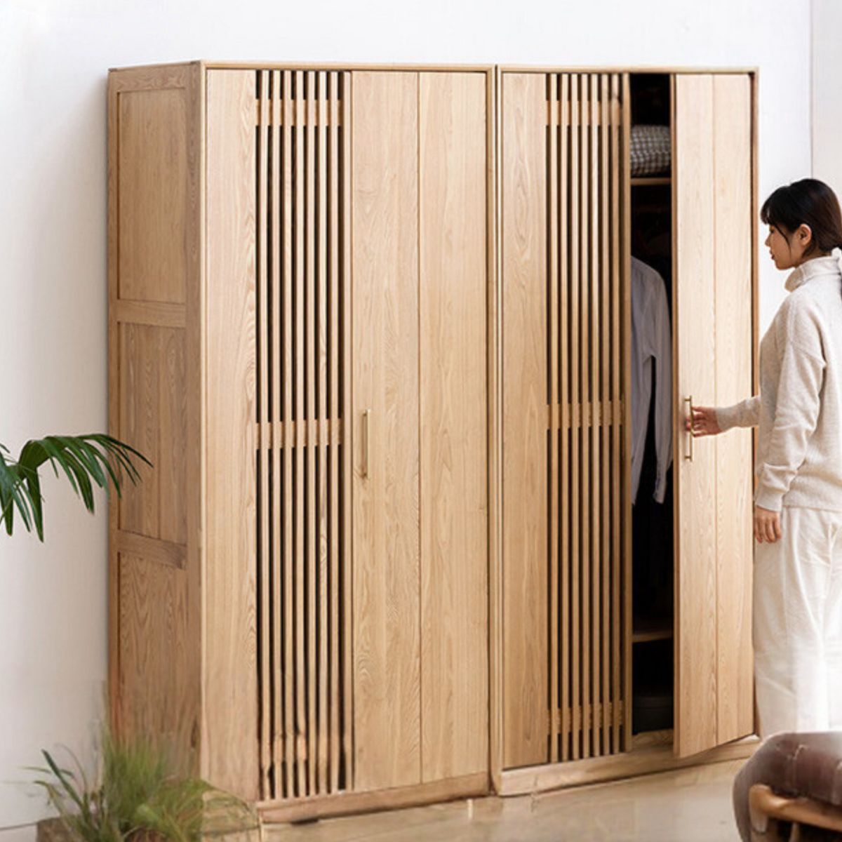 solid wood wardrobe home bedroom simple modern new Chinese style log ...