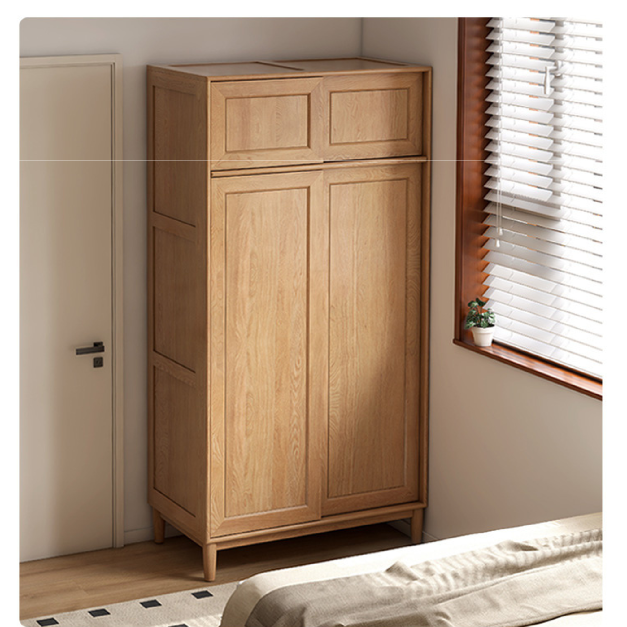 Oak Solid Wood Sliding Door Wardrobe