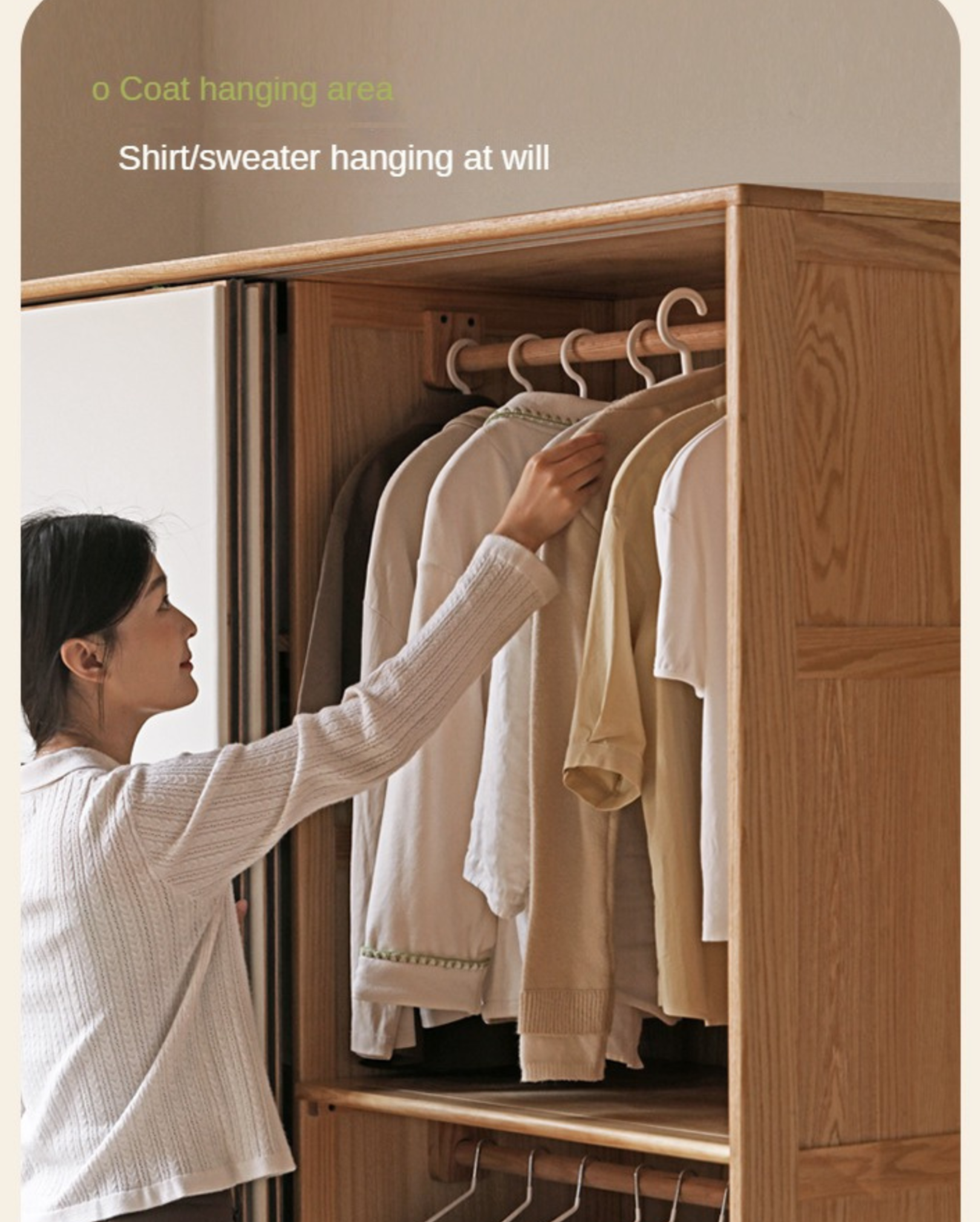 Oak Solid Wood Sliding Door Storage Wardrobe::