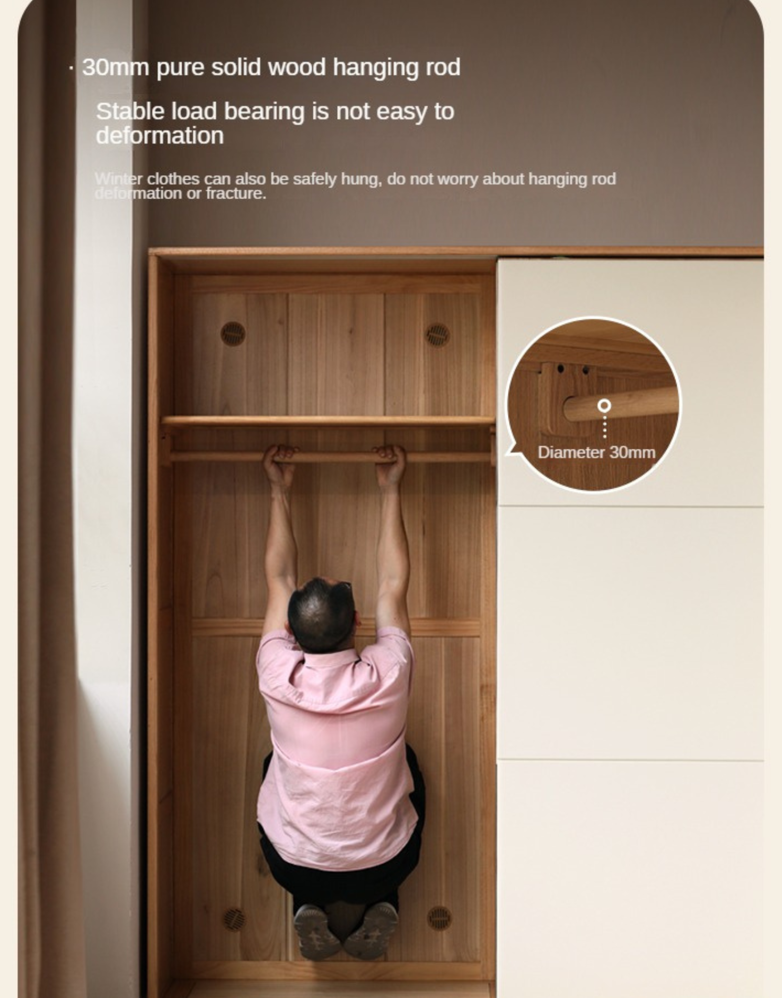 Oak Solid Wood Sliding Door Storage Wardrobe::