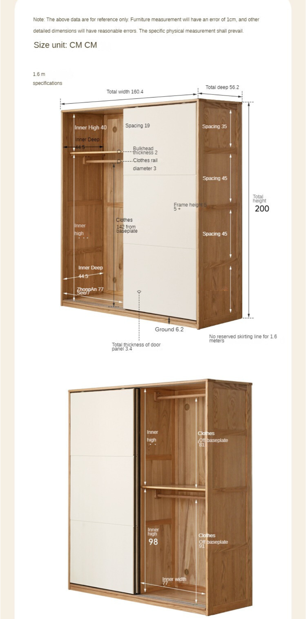 Oak Solid Wood Sliding Door Storage Wardrobe::