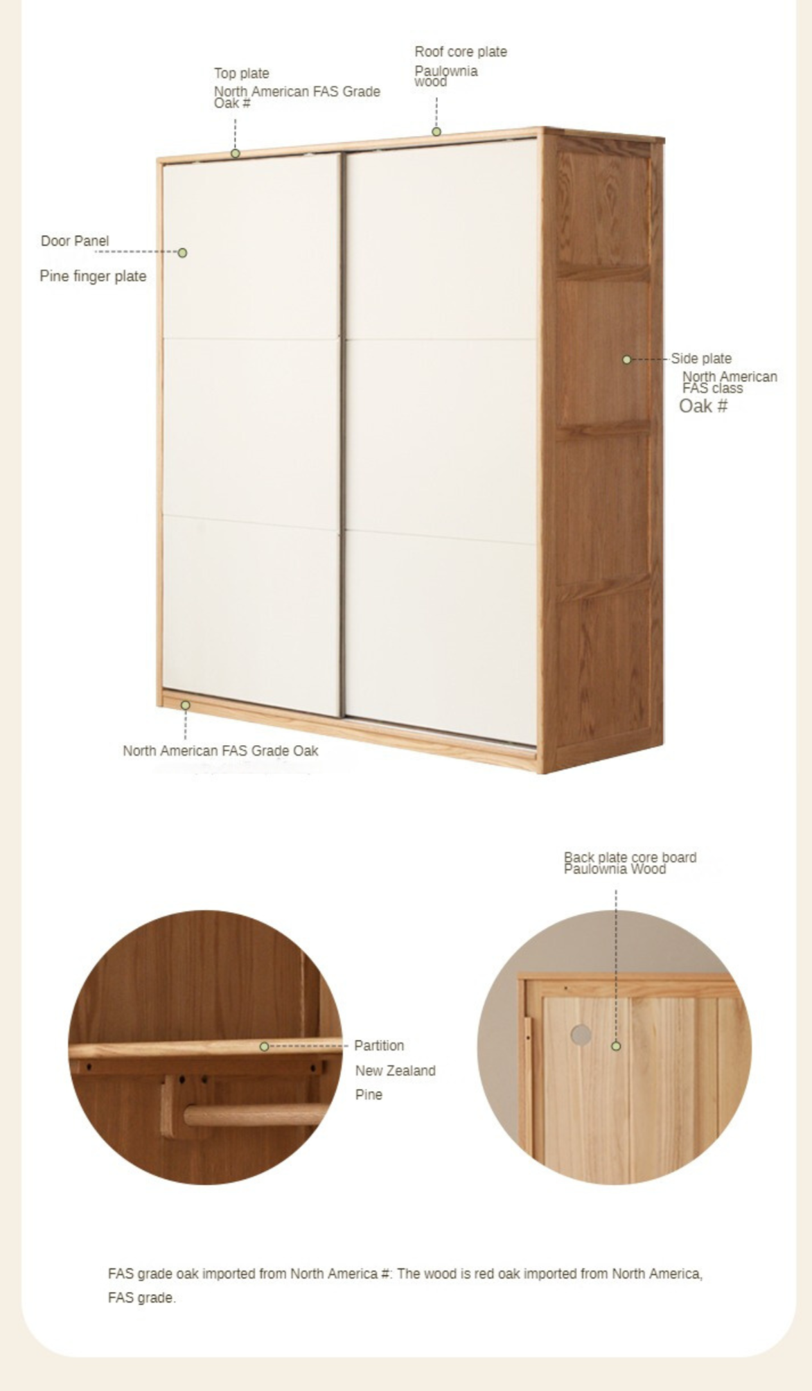 Oak Solid Wood Sliding Door Storage Wardrobe::