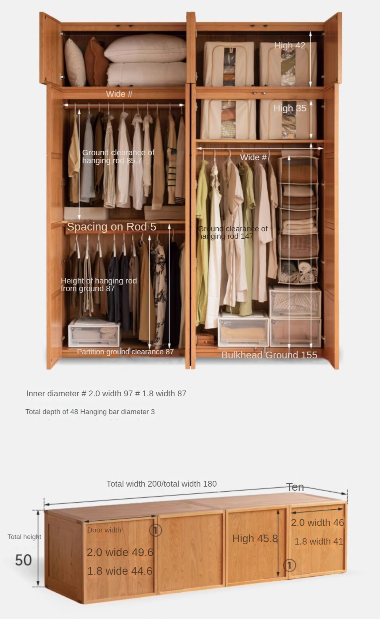 Cherry Wood Wardrobe Retro Style Skeleton Line: